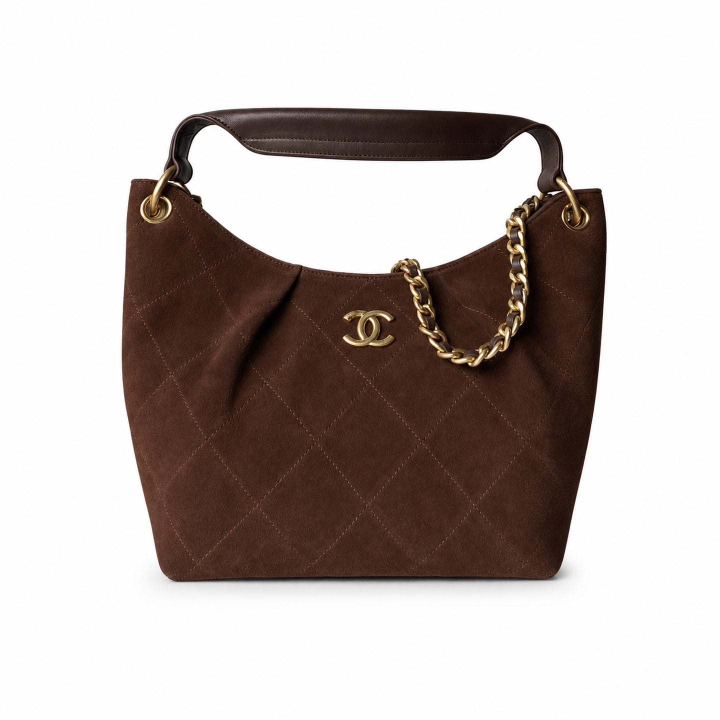 Chanel Large Suede Velvet Leather Gold Bag