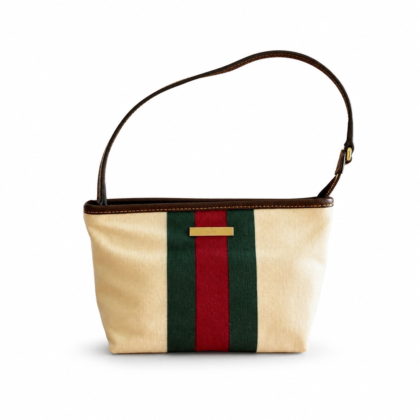 Gucci Cotton Canvas Leather Brown Gold Charm