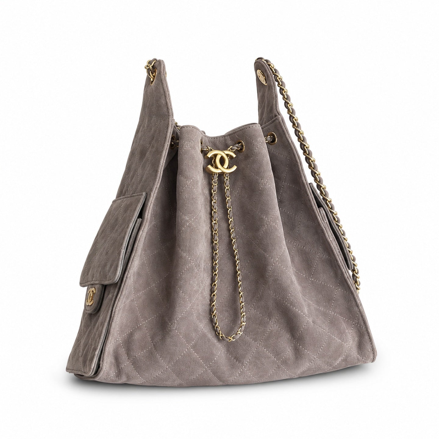 Chanel Large Suede Leather Black Gold Shopping Bag