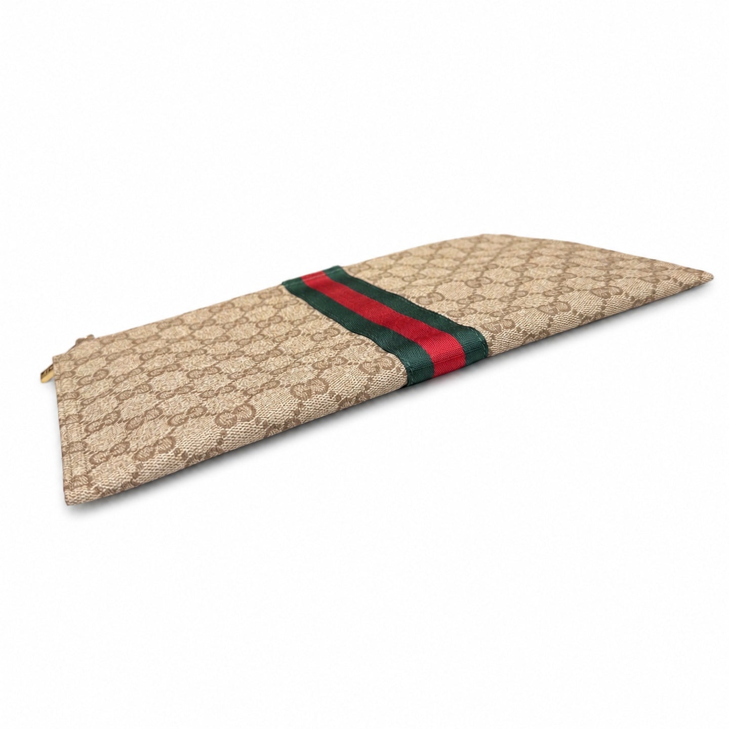 Gucci Small Canvas Leather Brown Gold Clutch