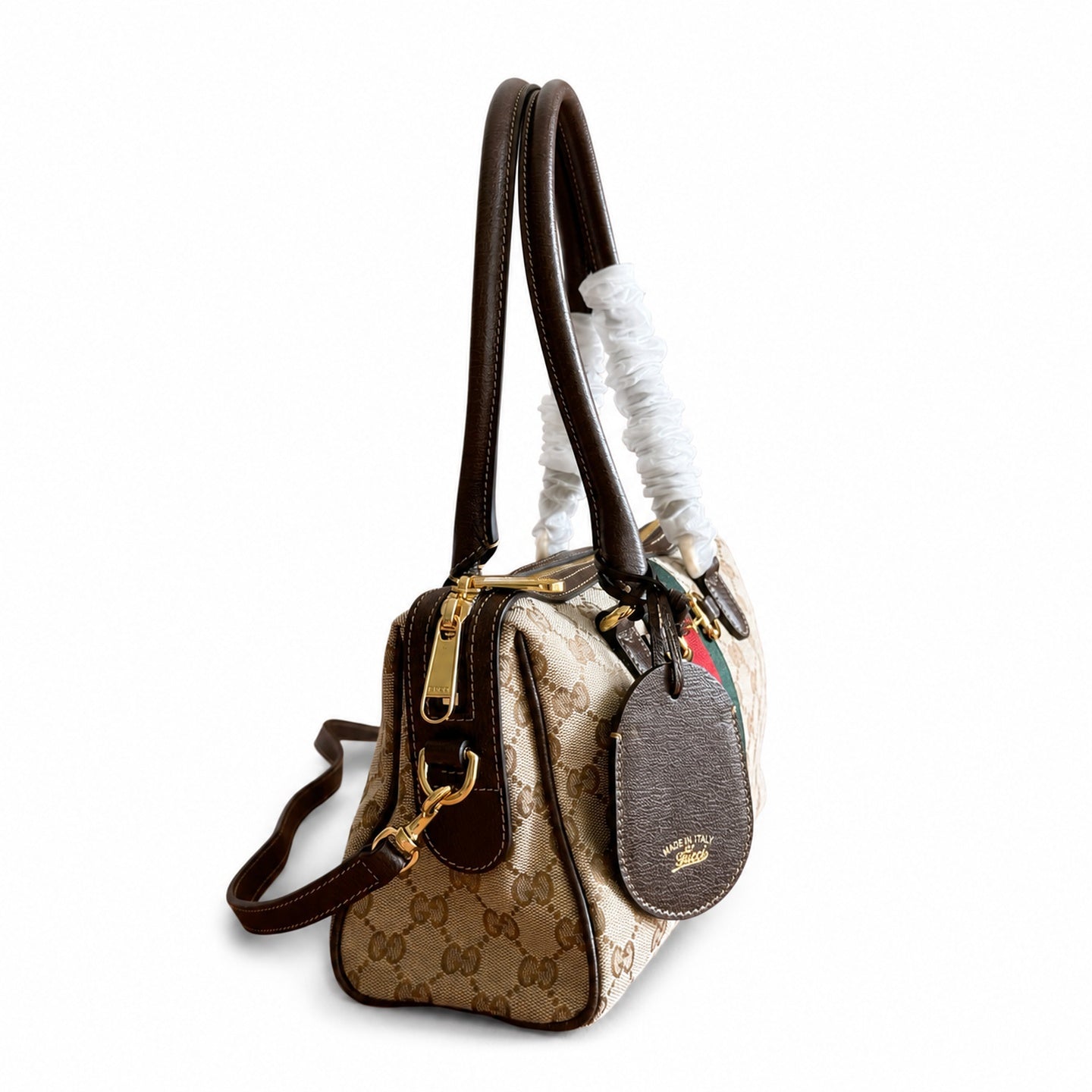 Gucci Supreme Small Canvas Leather Brown Gold Handbag