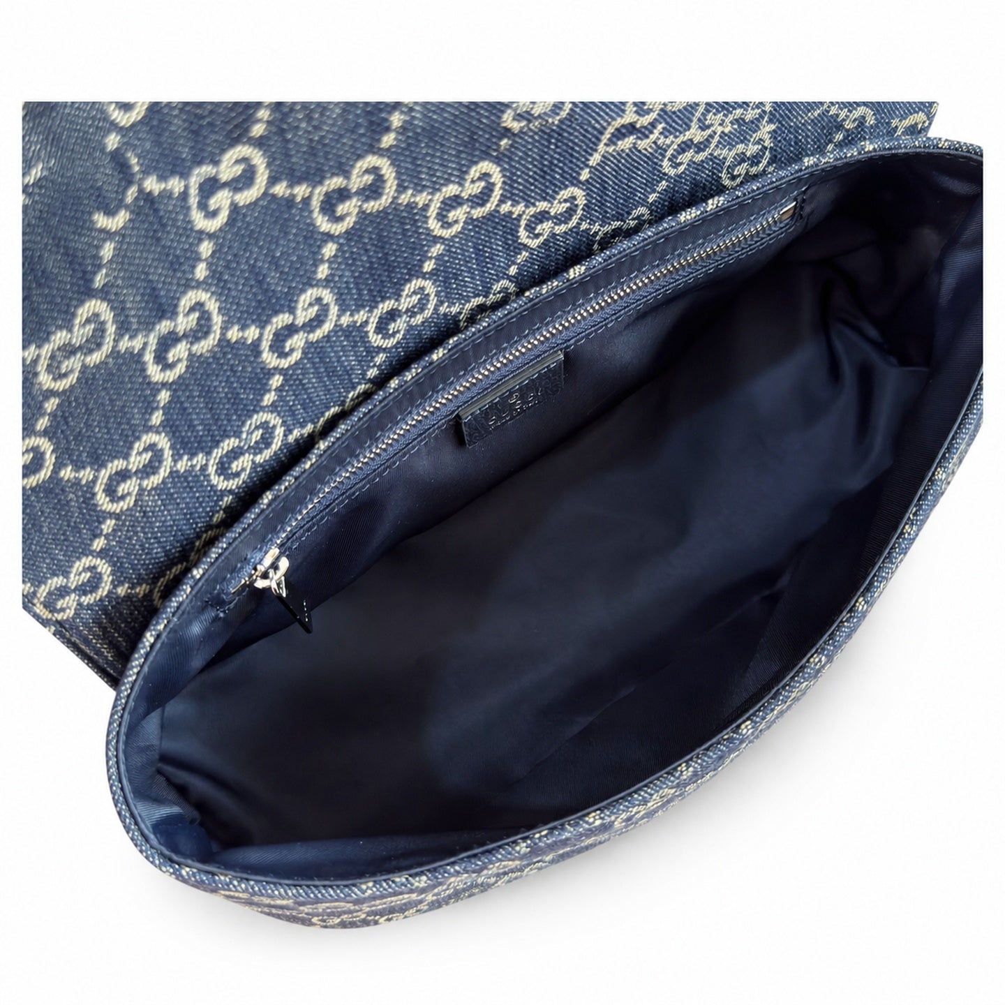 Gucci Denim Nylon Leather Blue Shoulder Bag