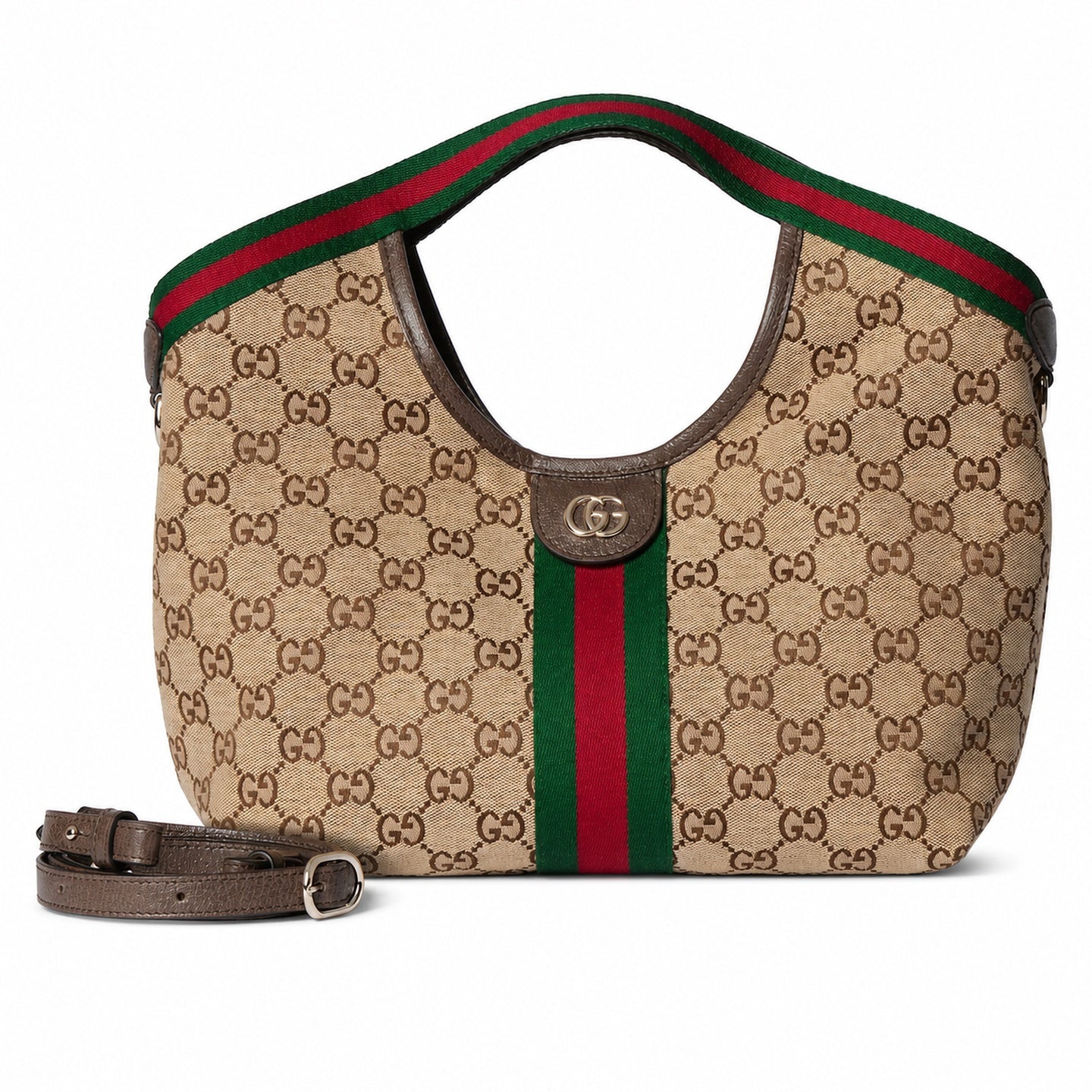 Gucci Giglio Small Cotton Canvas Leather Beige Brown Red Green Gold Tote Bag