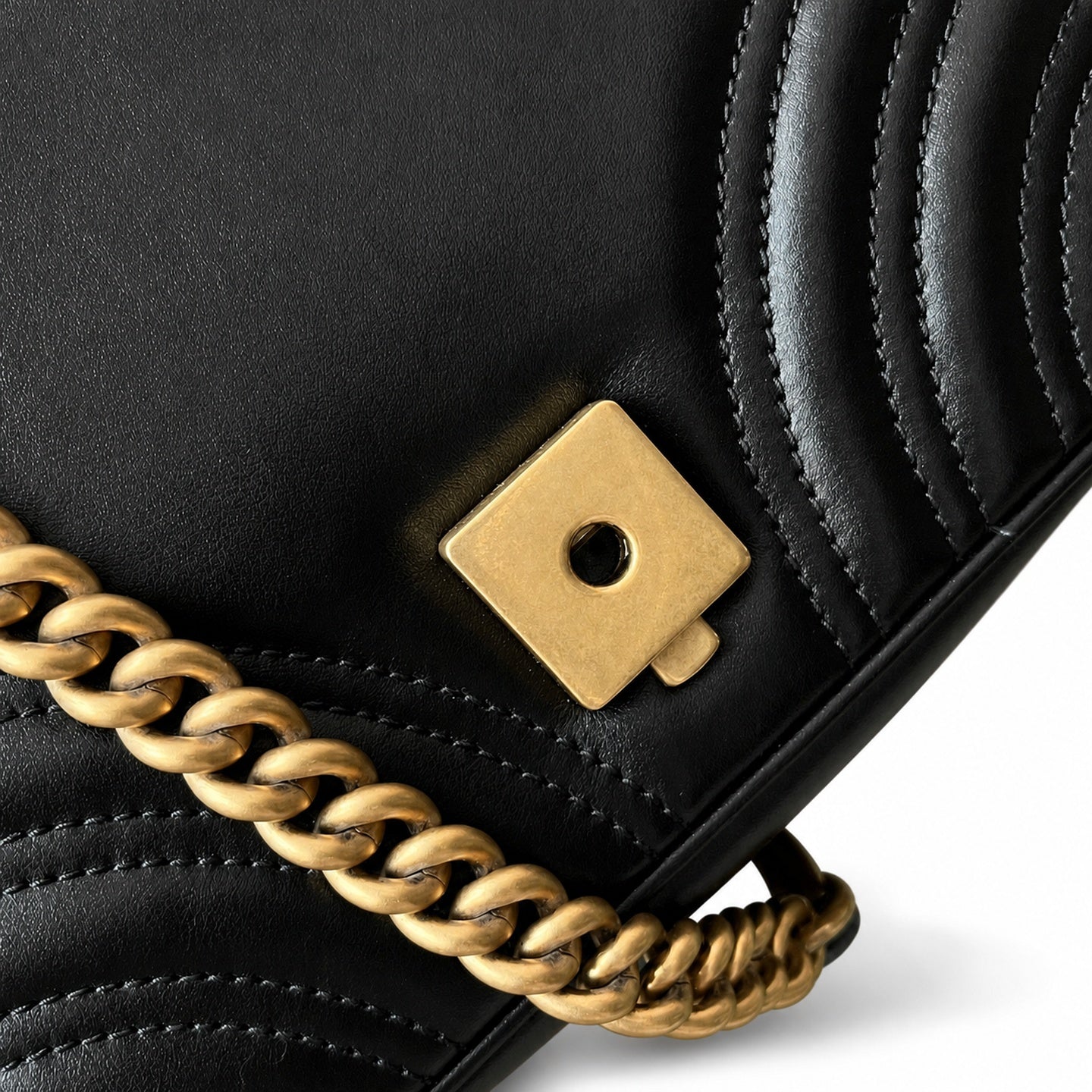 Gucci GG Marmont Quilted Leather Black Gold Handbag