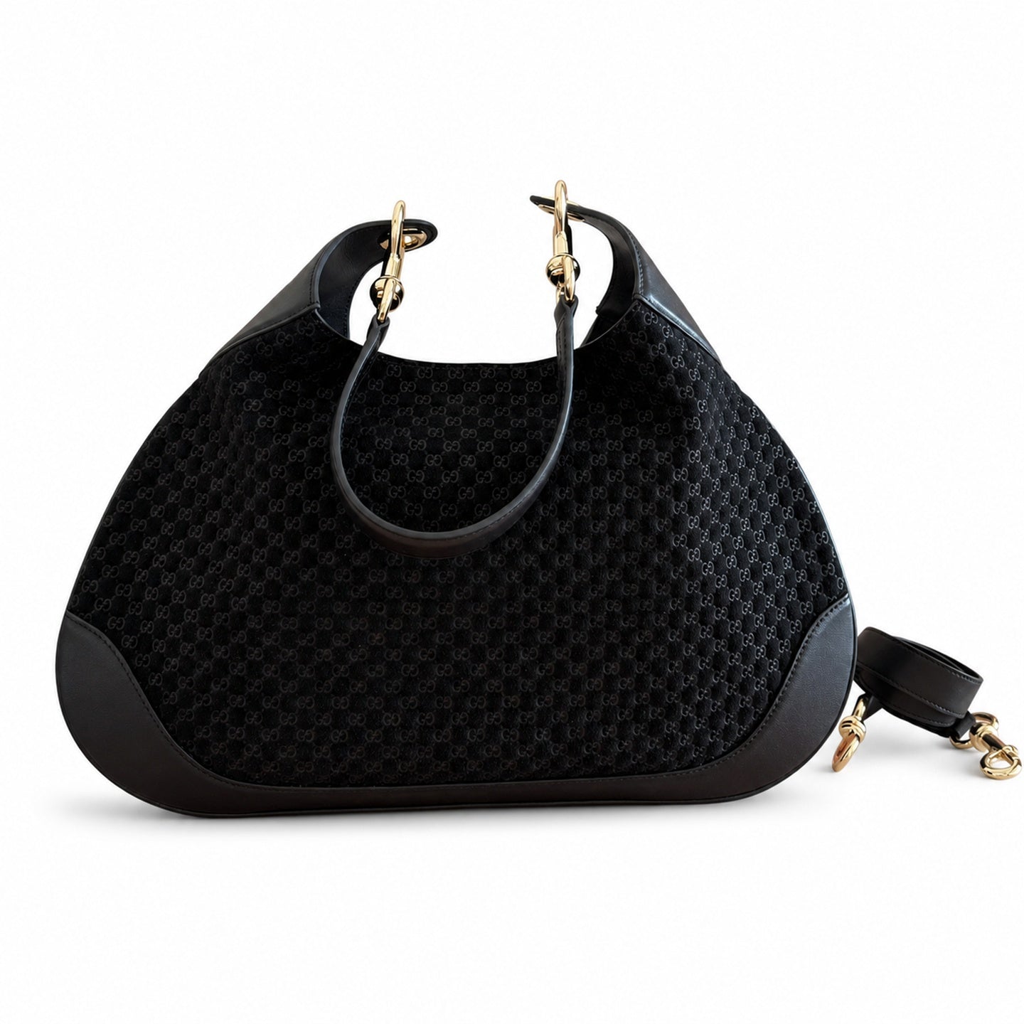 Gucci Suede Velvet Leather Black Brown Gold Bag