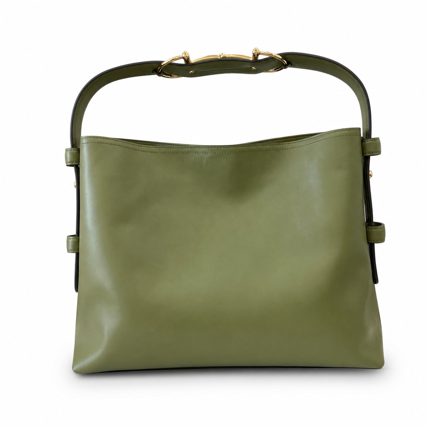 Gucci Horsebit Cotton Leather Green Gold Handbag