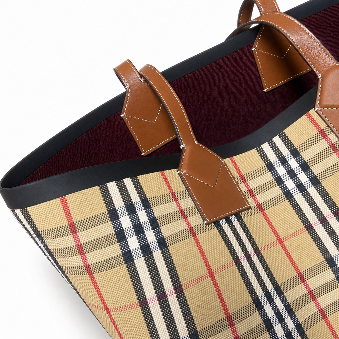 Burberry Cotton Canvas Jacquard Leather Check Tote Bag
