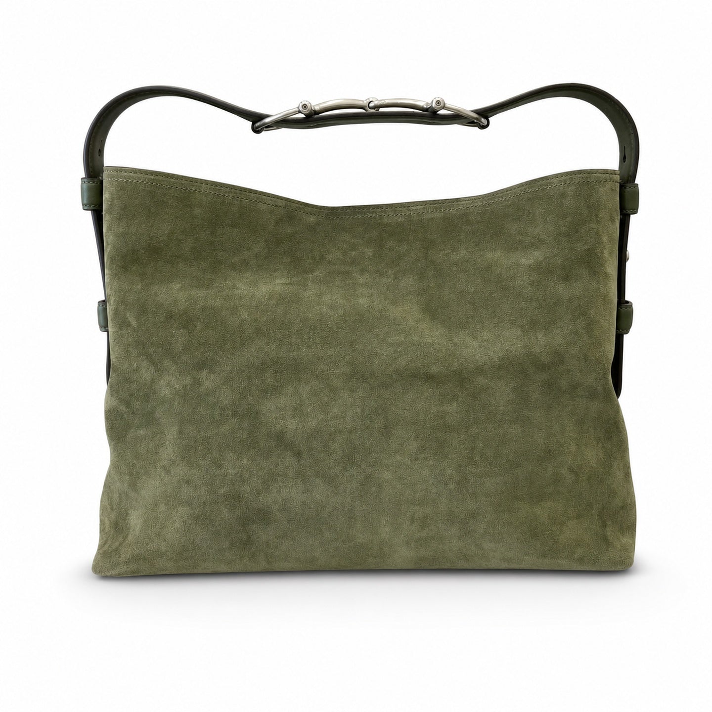 Gucci Horsebit Cotton Suede Leather Green Gold Handbag