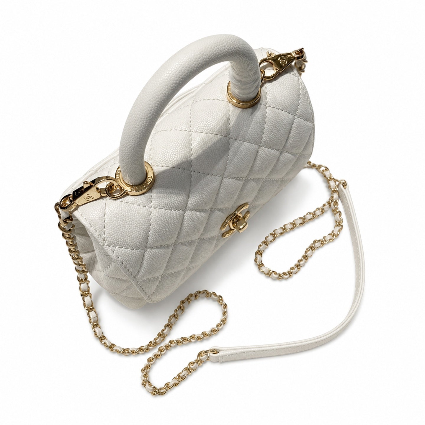 Chanel Leather White Gold Bag