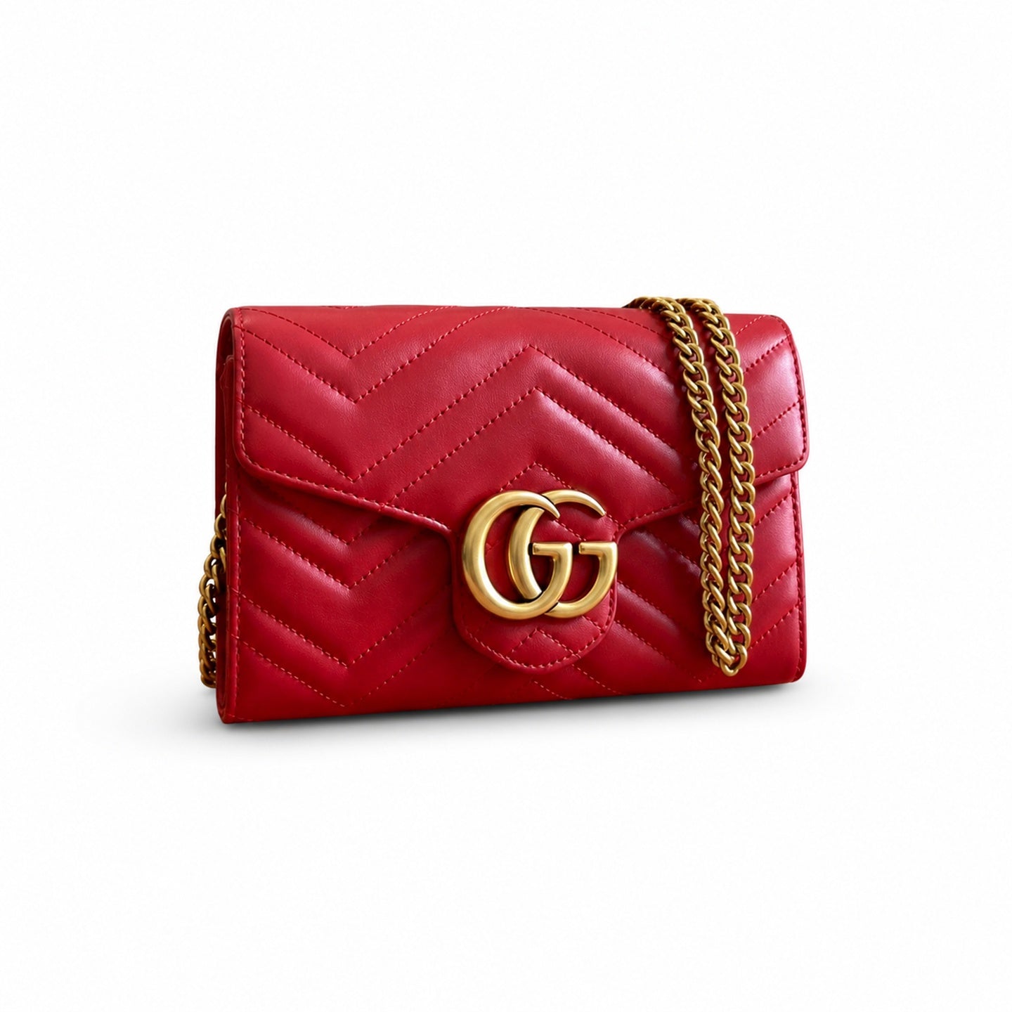 Gucci GG Marmont Mini Quilted Matelasse Leather Beige Red Handbag