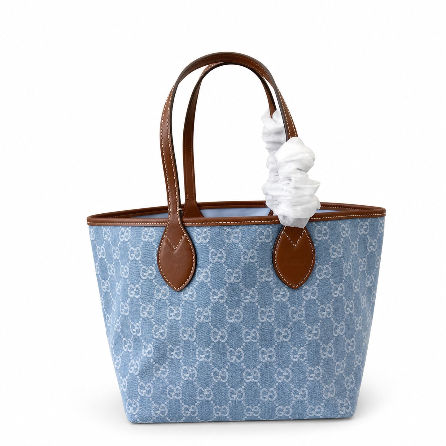 Gucci Small Denim Leather Brown Blue Tote Bag