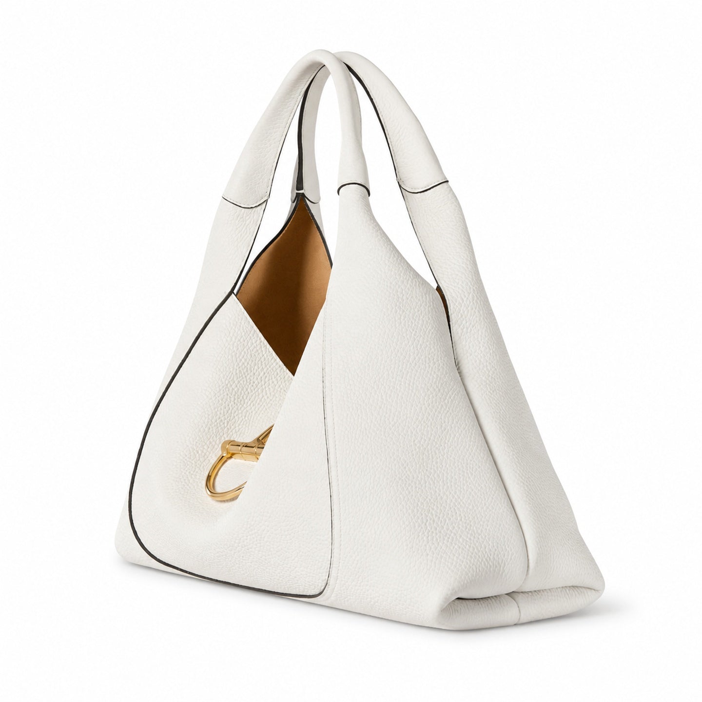 Gucci Horsebit Large Leather White Brown Gold Bag