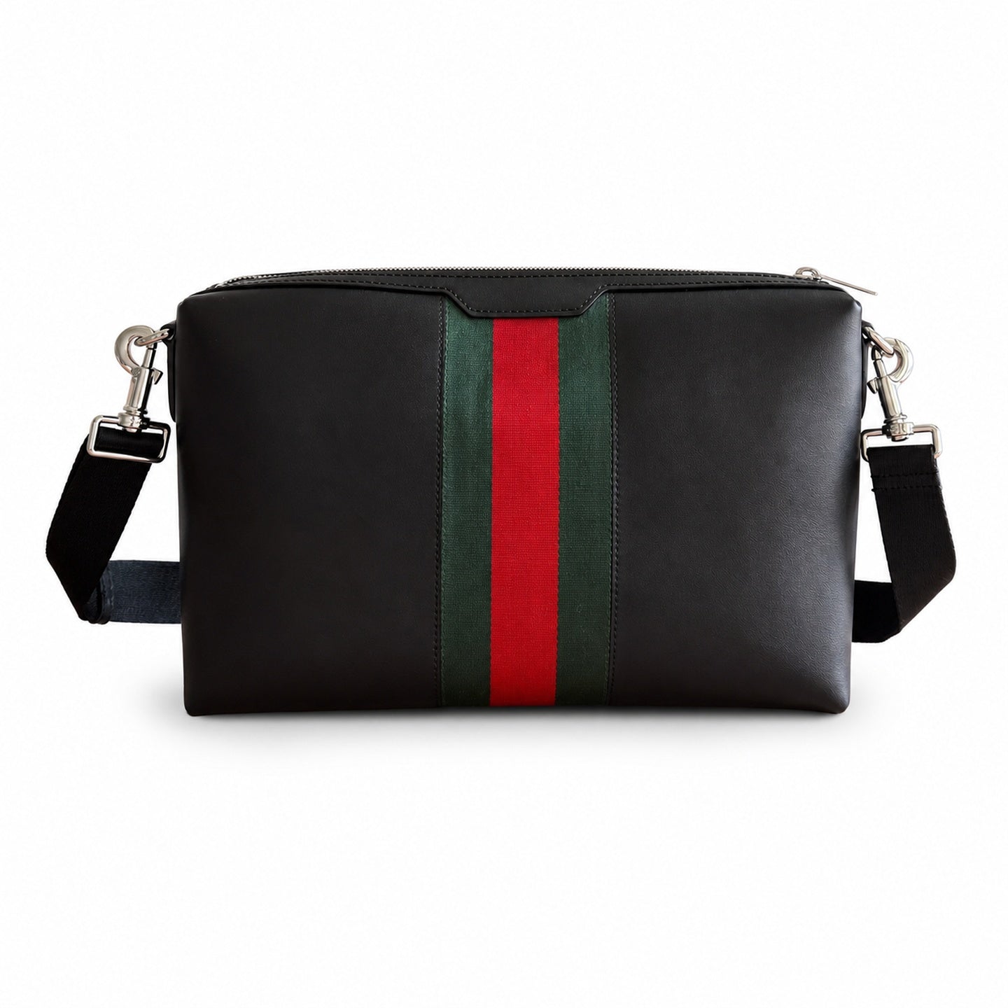 Gucci Nylon Leather Black Red Green Silver Handbag