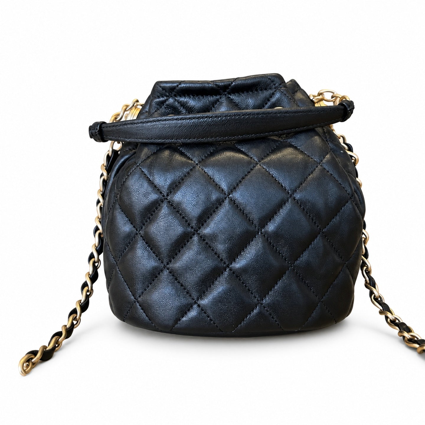 Chanel Leather Black Gold Bucket Bag