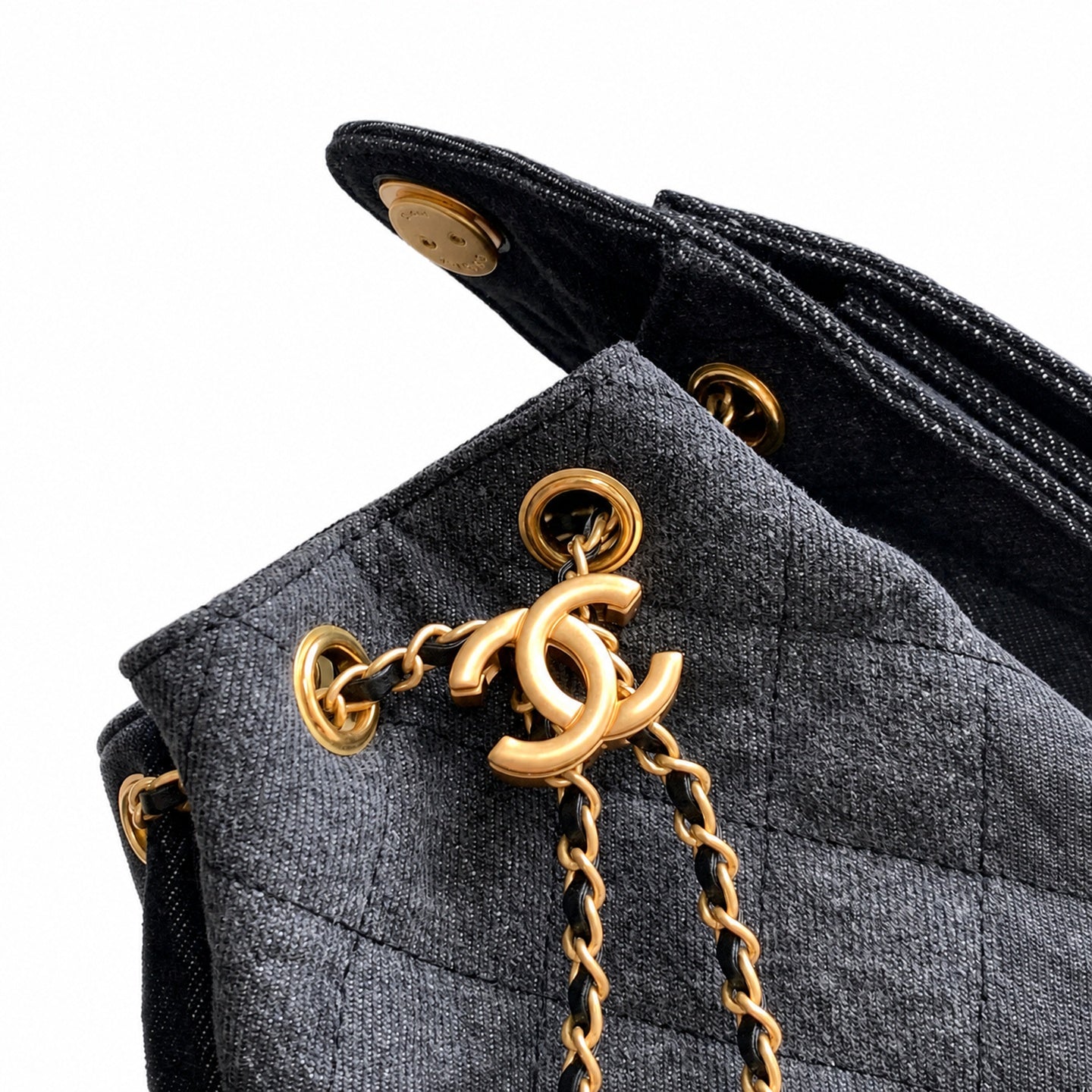 Chanel 25 Small Denim Black Gold Bag