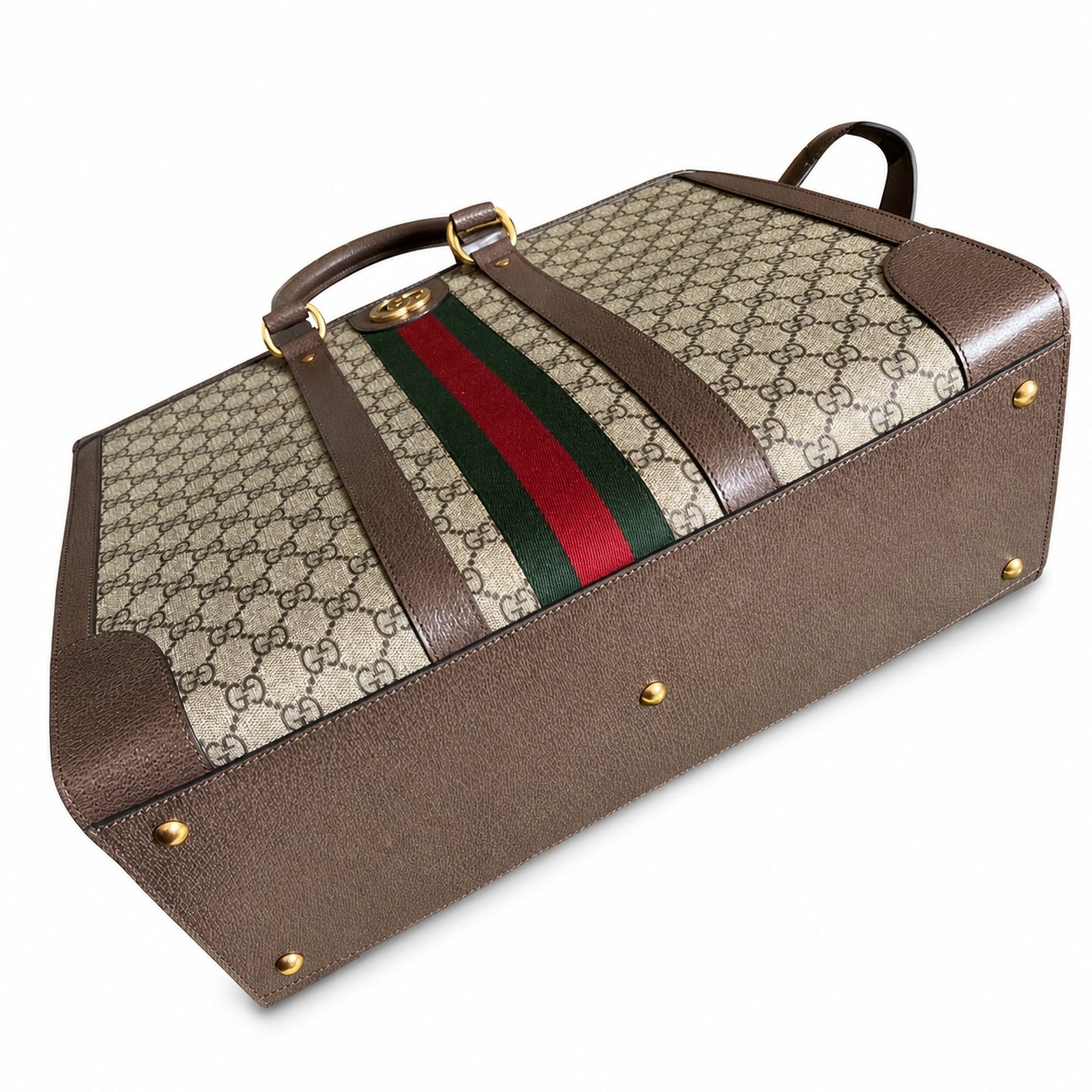 Gucci Ophidia Supreme Large Cotton Canvas Leather Beige Brown Red Green Gold Shopping Bag