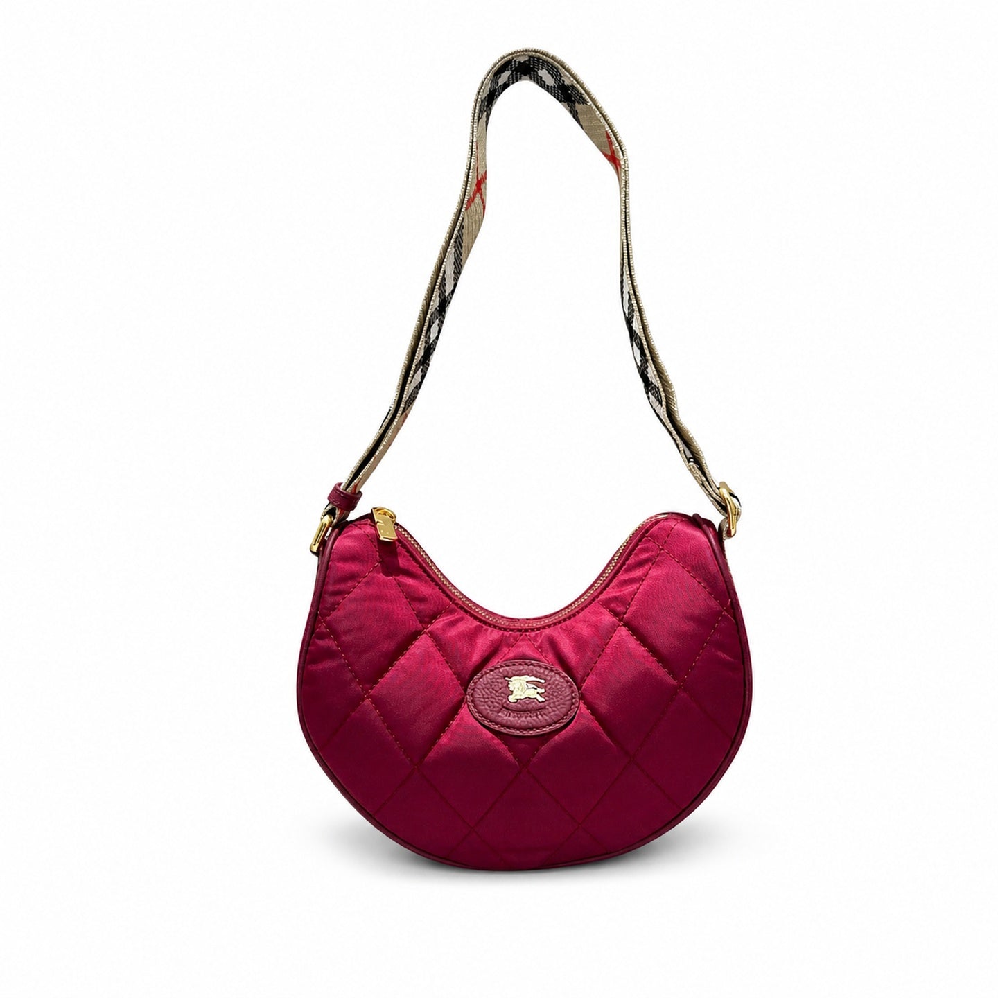 Burberry Horseshoe Quilted Nylon Check Crossbody Bag