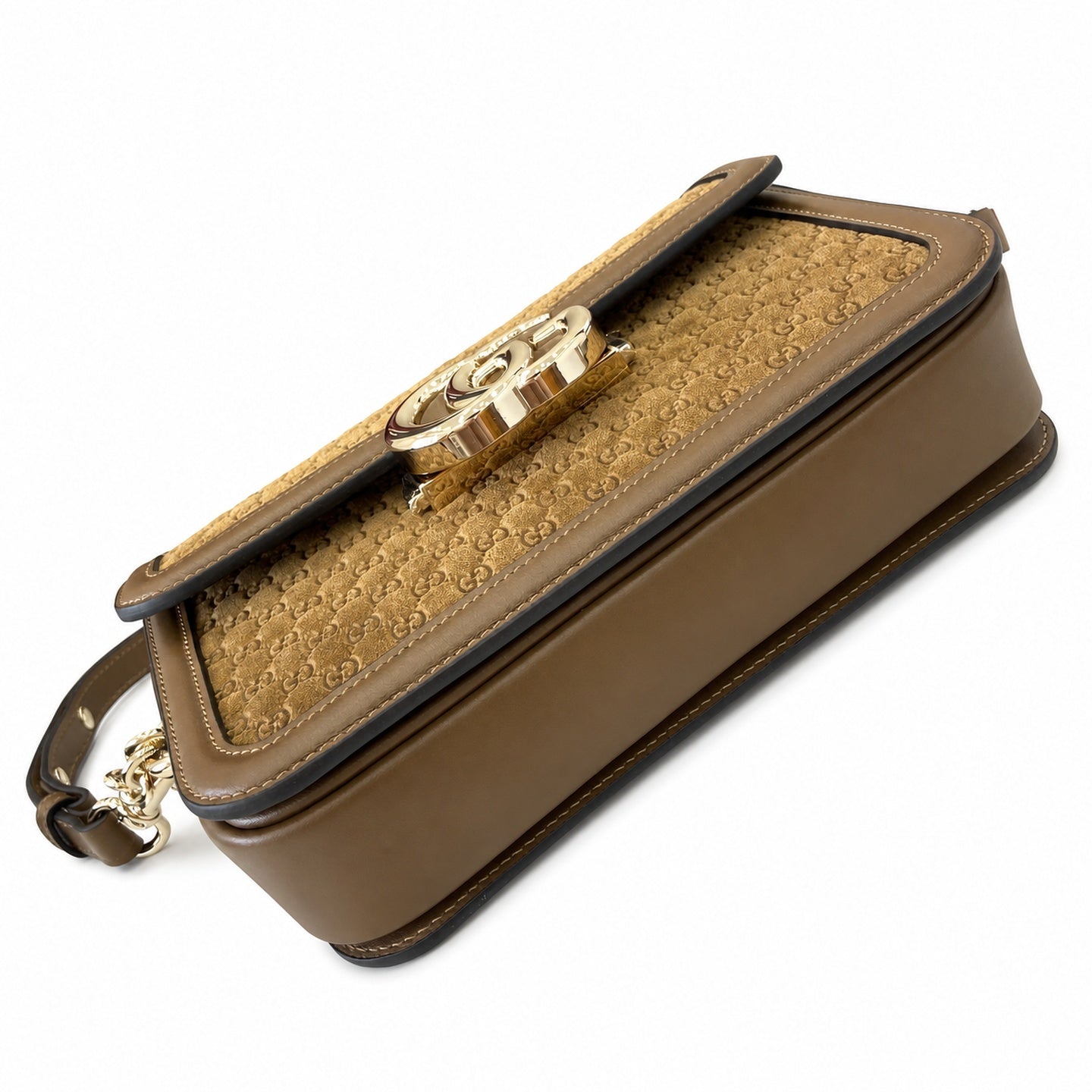 Gucci Cotton Suede Velvet Leather Beige Brown Gold Shoulder Bag