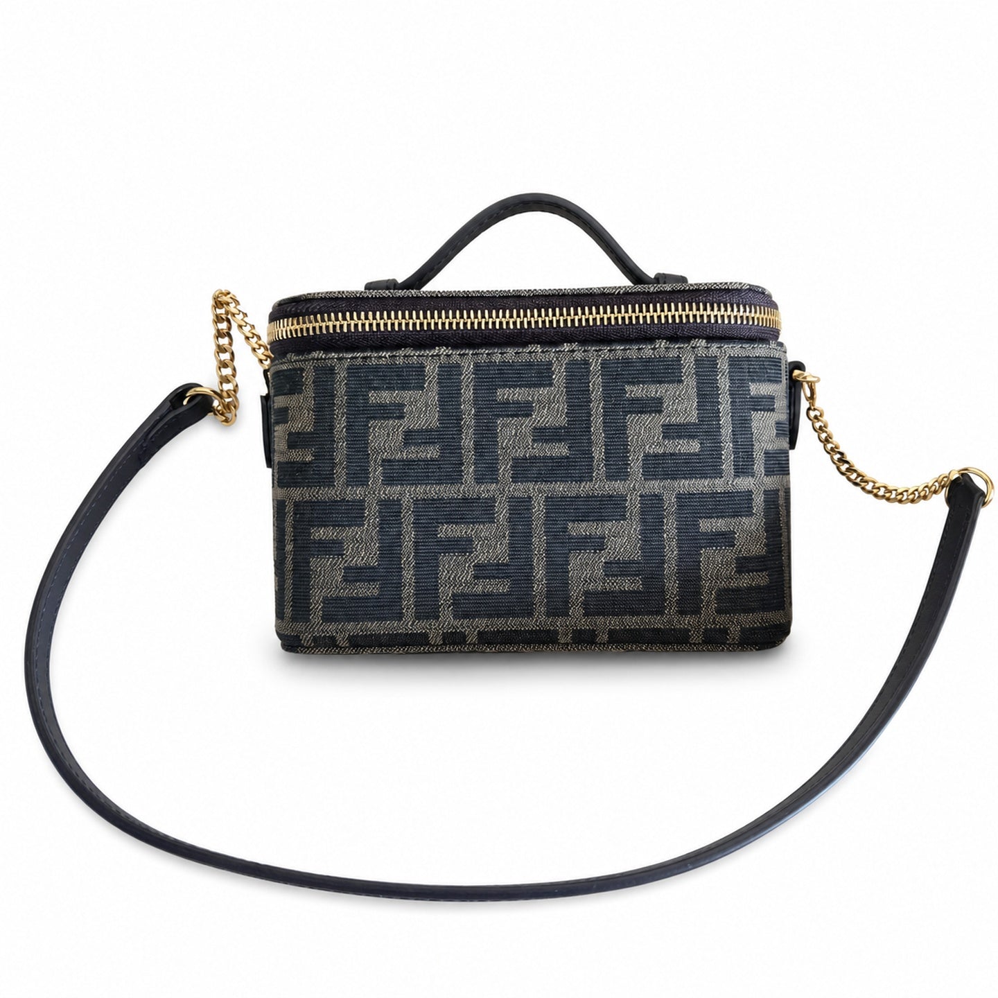 Fendi Mini Jacquard Leather Brown Gold Vanity Bag