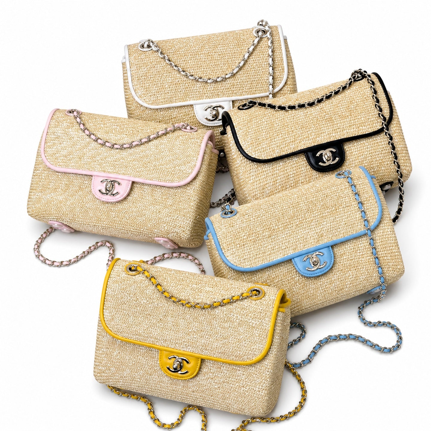 Chanel 25 Large Raffia Leather Gold Bag