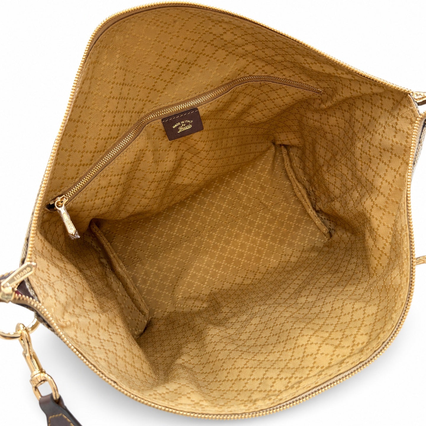 Gucci Double Zip Canvas Nylon Leather Brown Gold Handbag