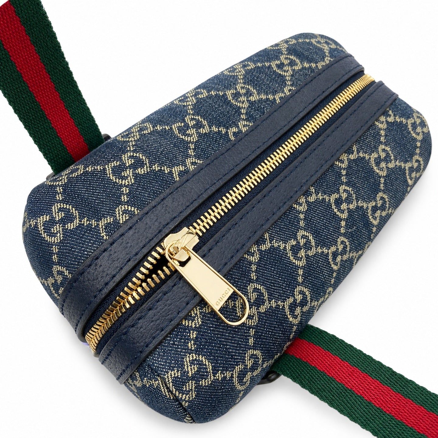 Gucci Mini Cotton Denim Leather Brown Blue Gold Handbag