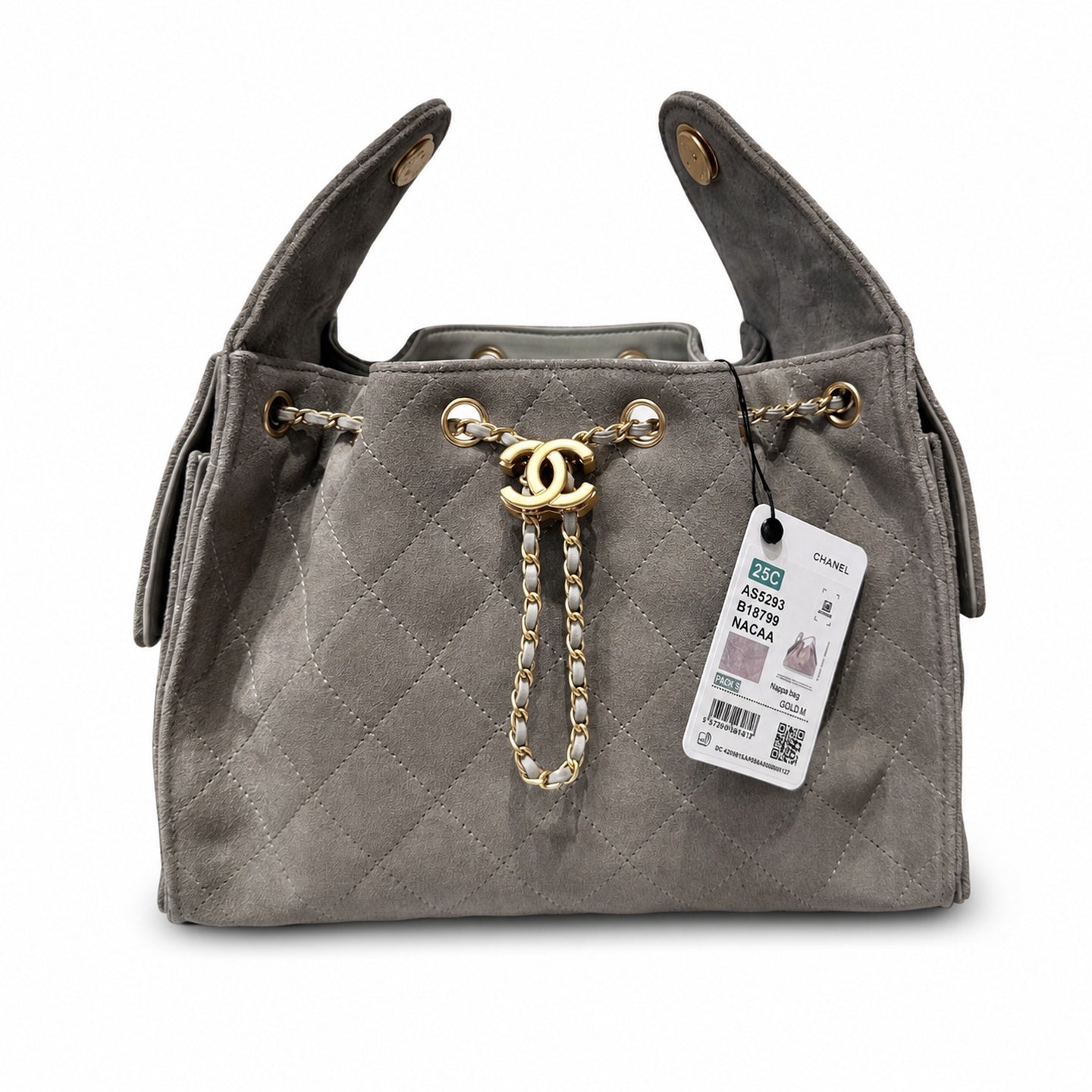 Chanel Small Leather Black Gray Gold Bag
