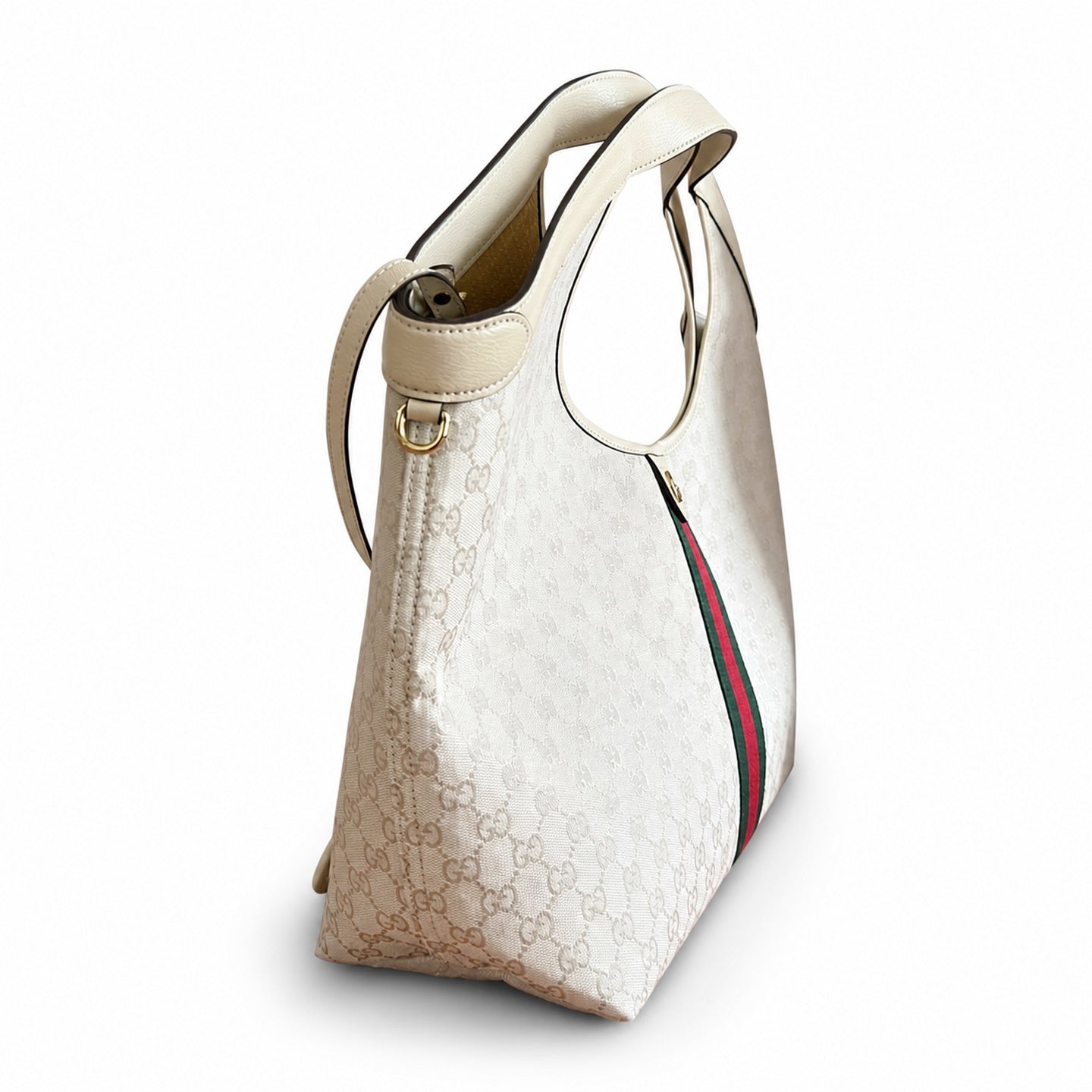 Gucci Giglio Canvas Leather White Brown Red Green Gold Handbag