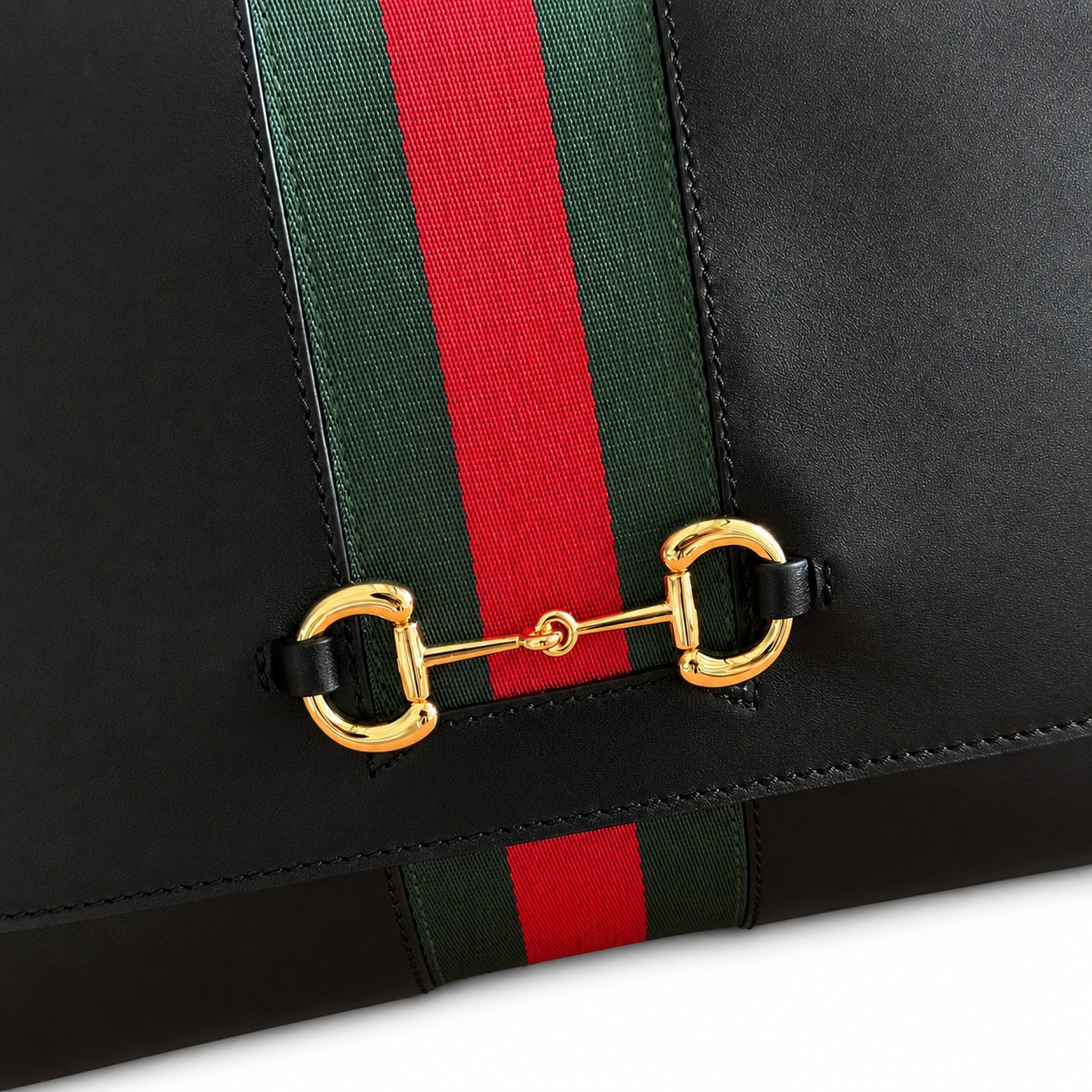 Gucci Horsebit Canvas Leather Black Brown Gold Handbag