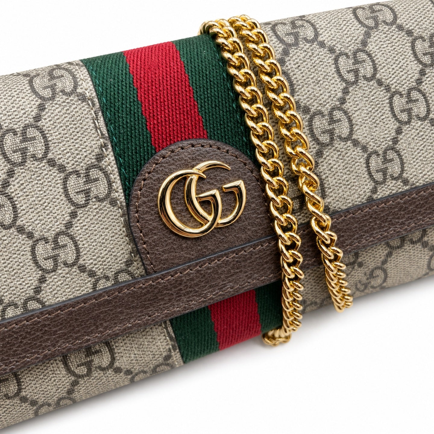 Gucci Ophidia Supreme Leather Beige Brown Red Green Gold Wallet