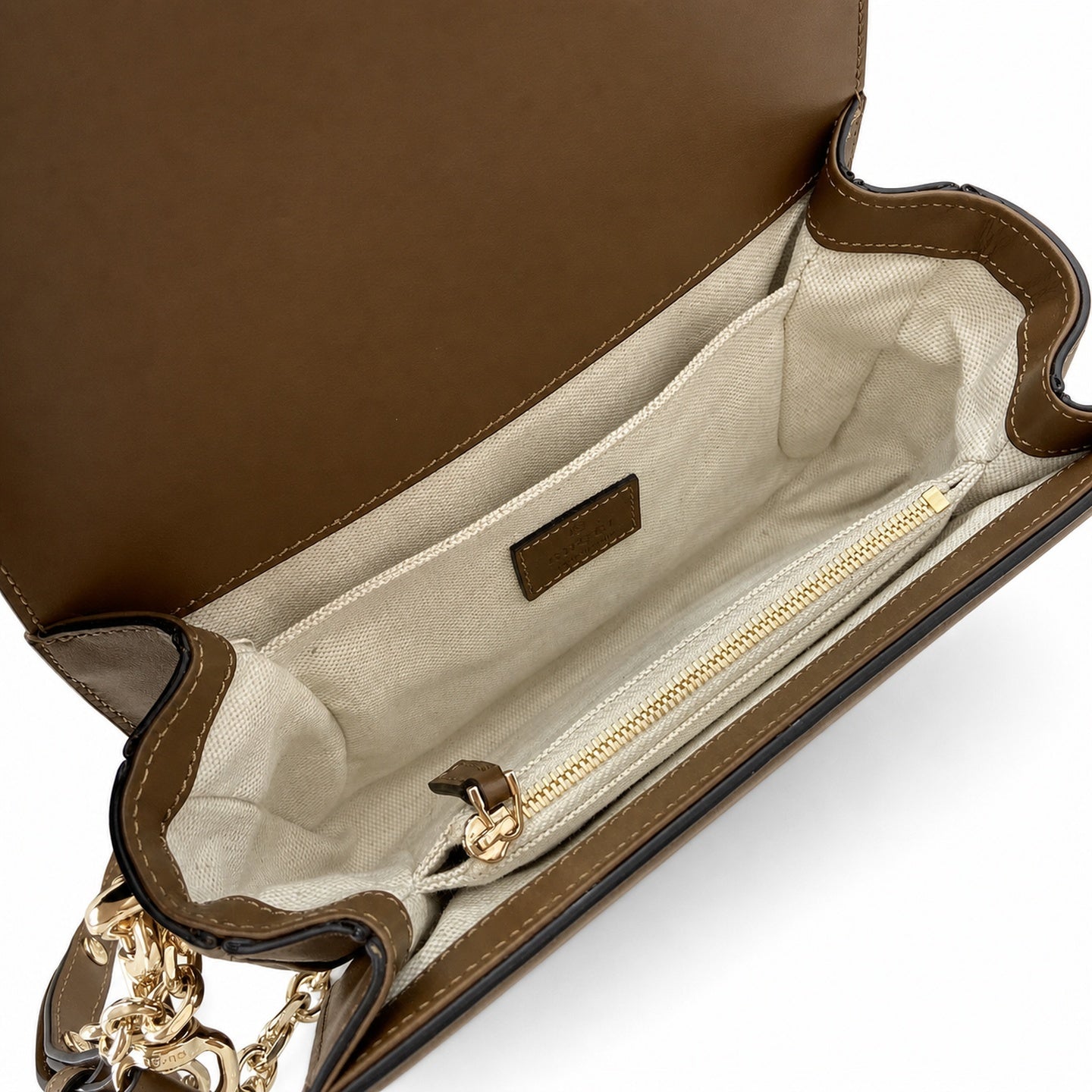 Gucci Cotton Suede Velvet Leather Beige Brown Gold Shoulder Bag