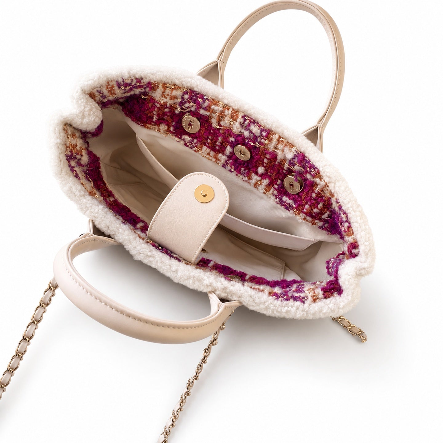 Chanel 25 Tweed Leather Check White Purple Handbag