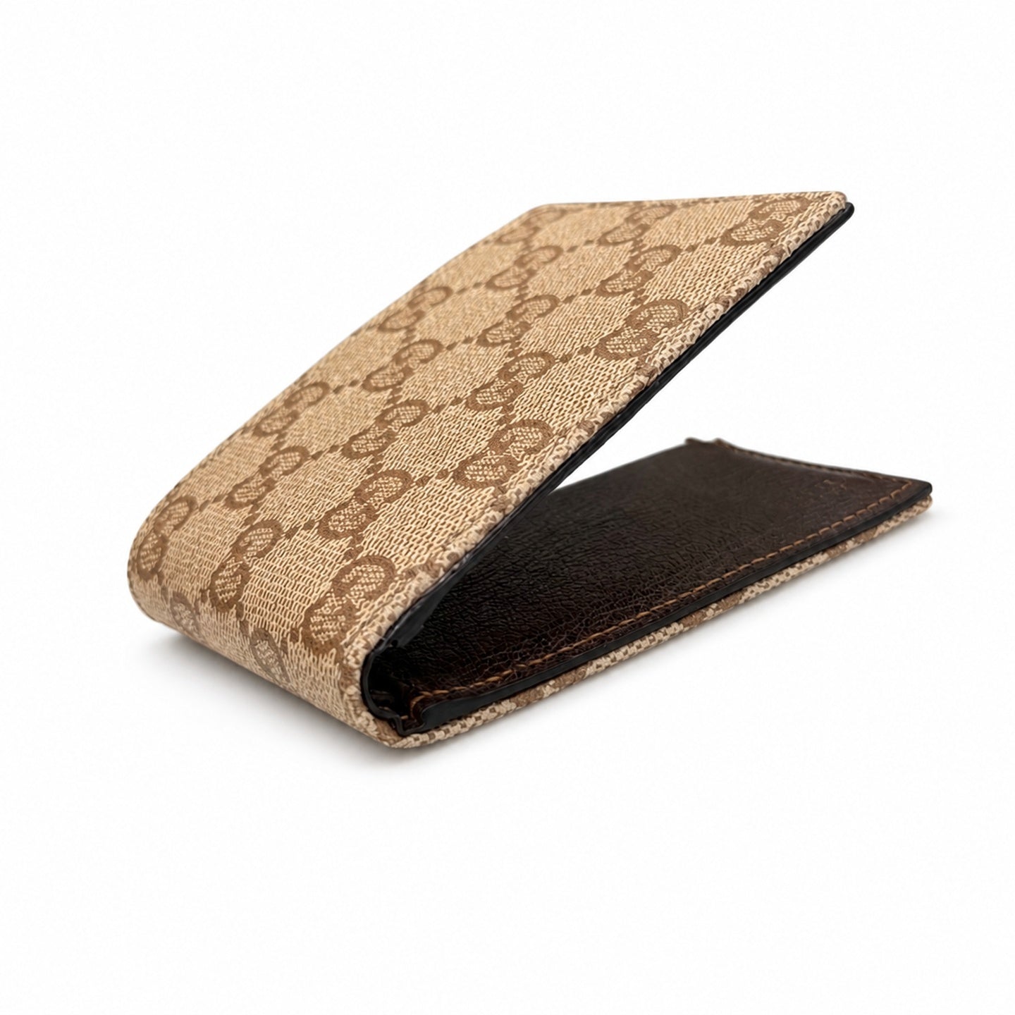 Gucci Canvas Leather Brown Gold Silver Wallet