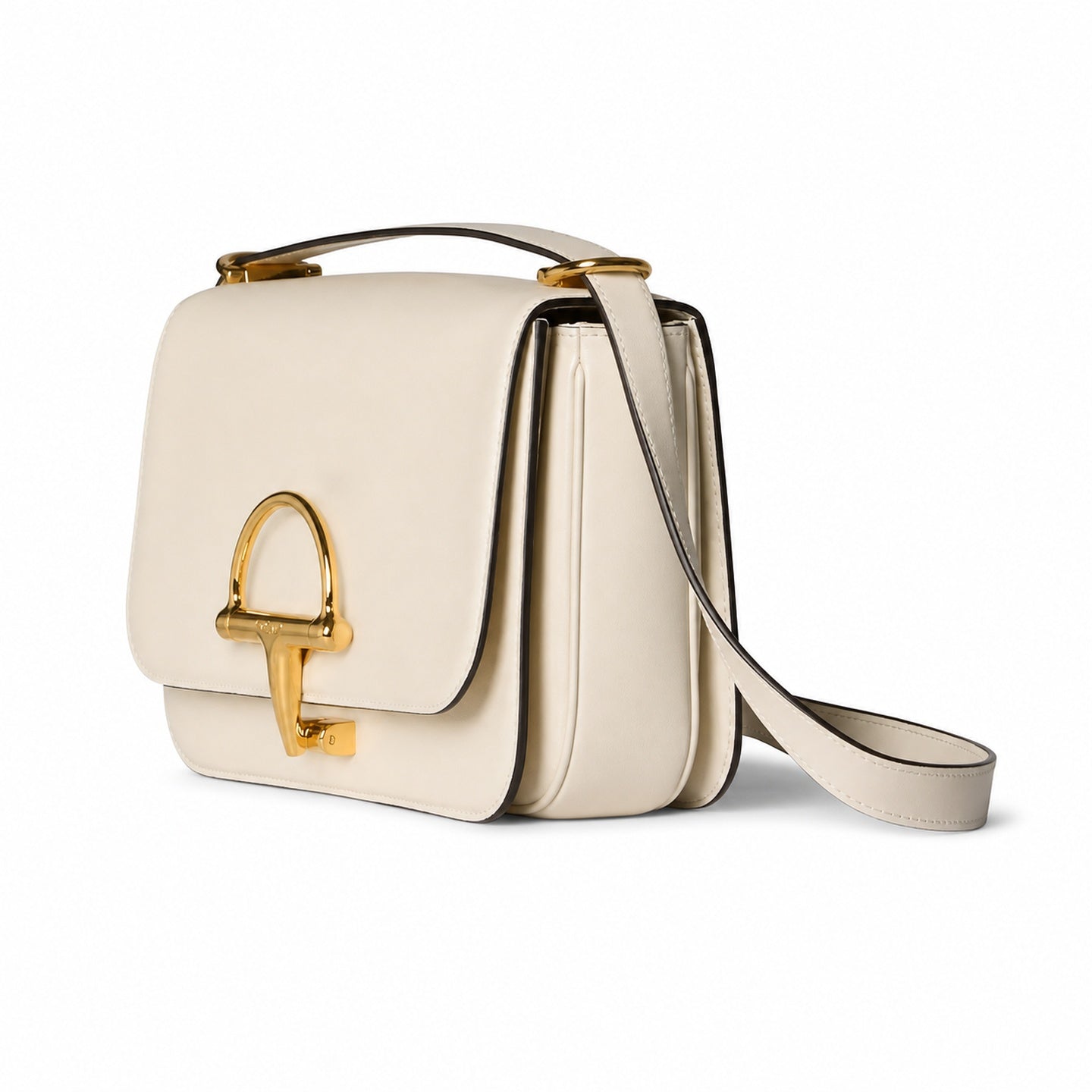 Gucci Horsebit Small Leather White Gold Shoulder Bag