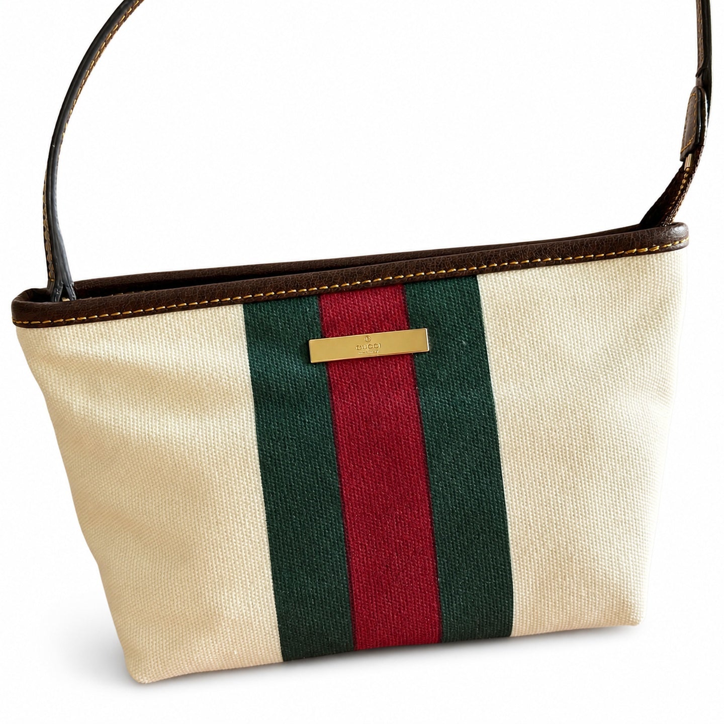 Gucci Cotton Canvas Leather Brown Gold Charm