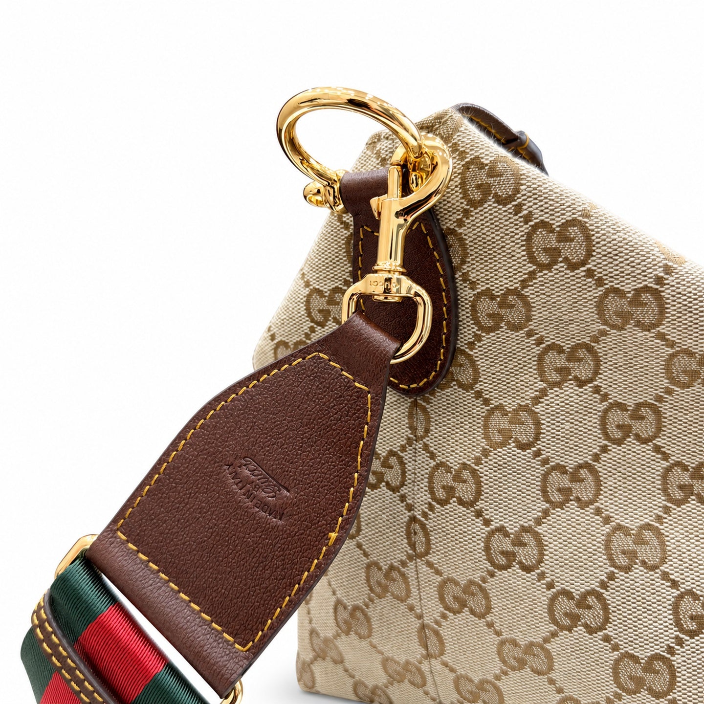 Gucci Double Zip Canvas Nylon Leather Brown Gold Handbag