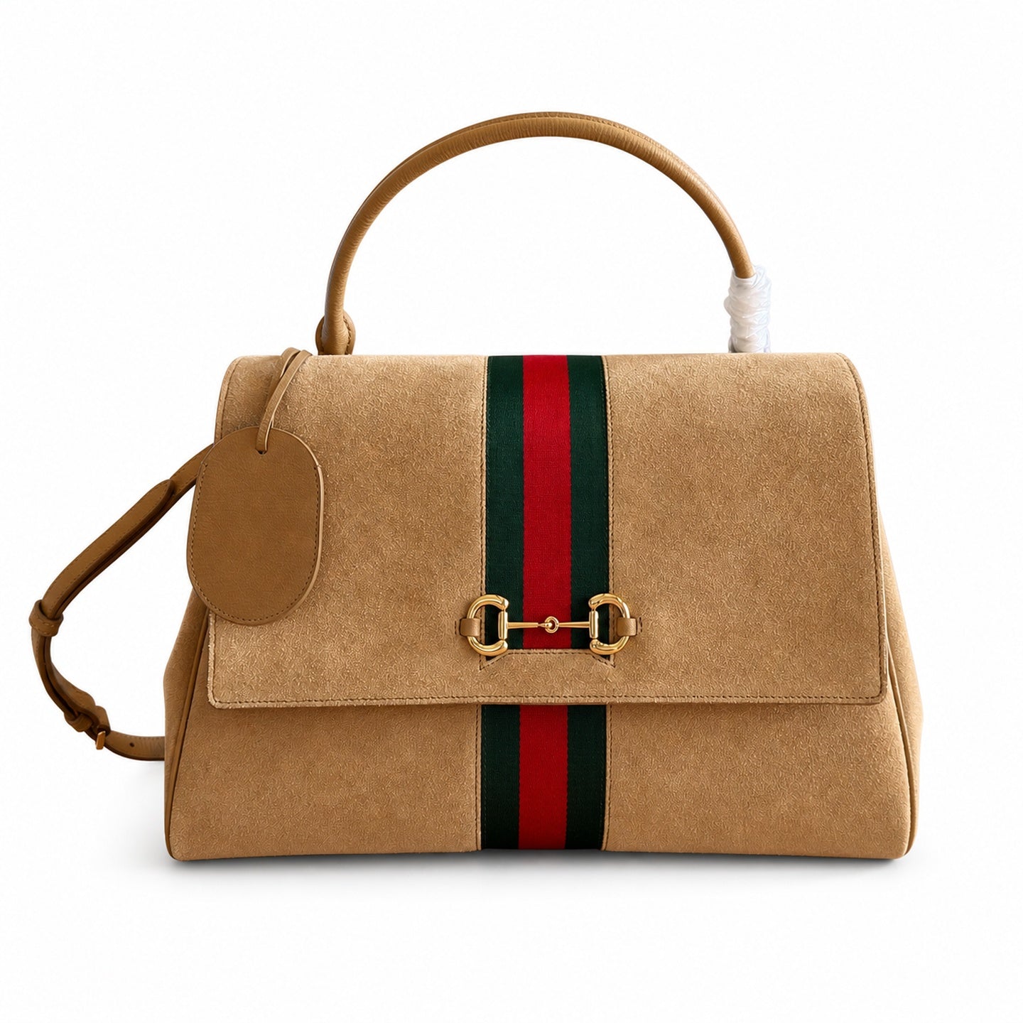 Gucci Horsebit Suede Canvas Leather Gold Handbag