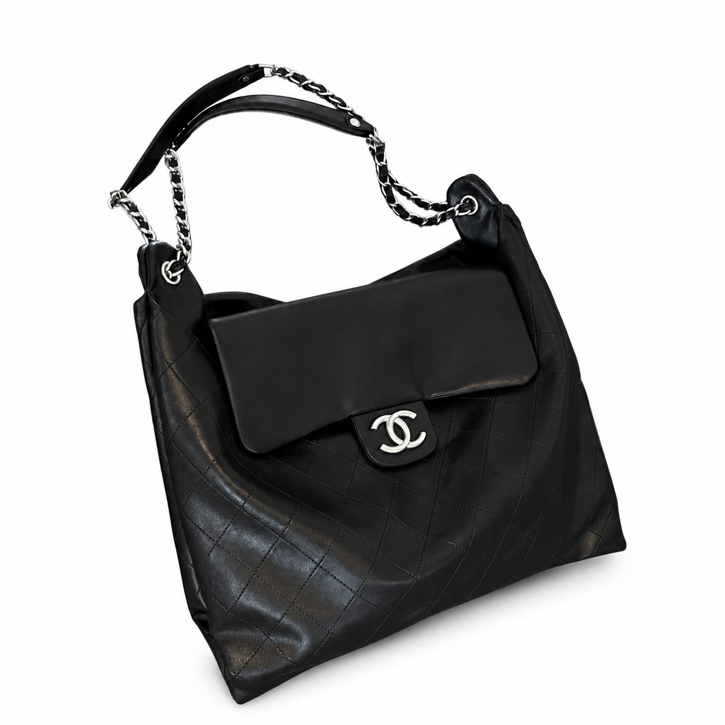 Chanel Black Silver Hobo Bag