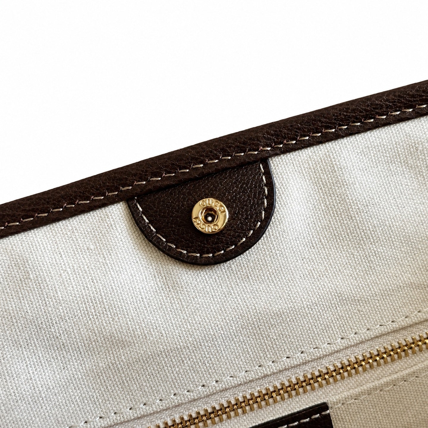 Gucci Cotton Canvas Leather Beige Brown Gold Charm