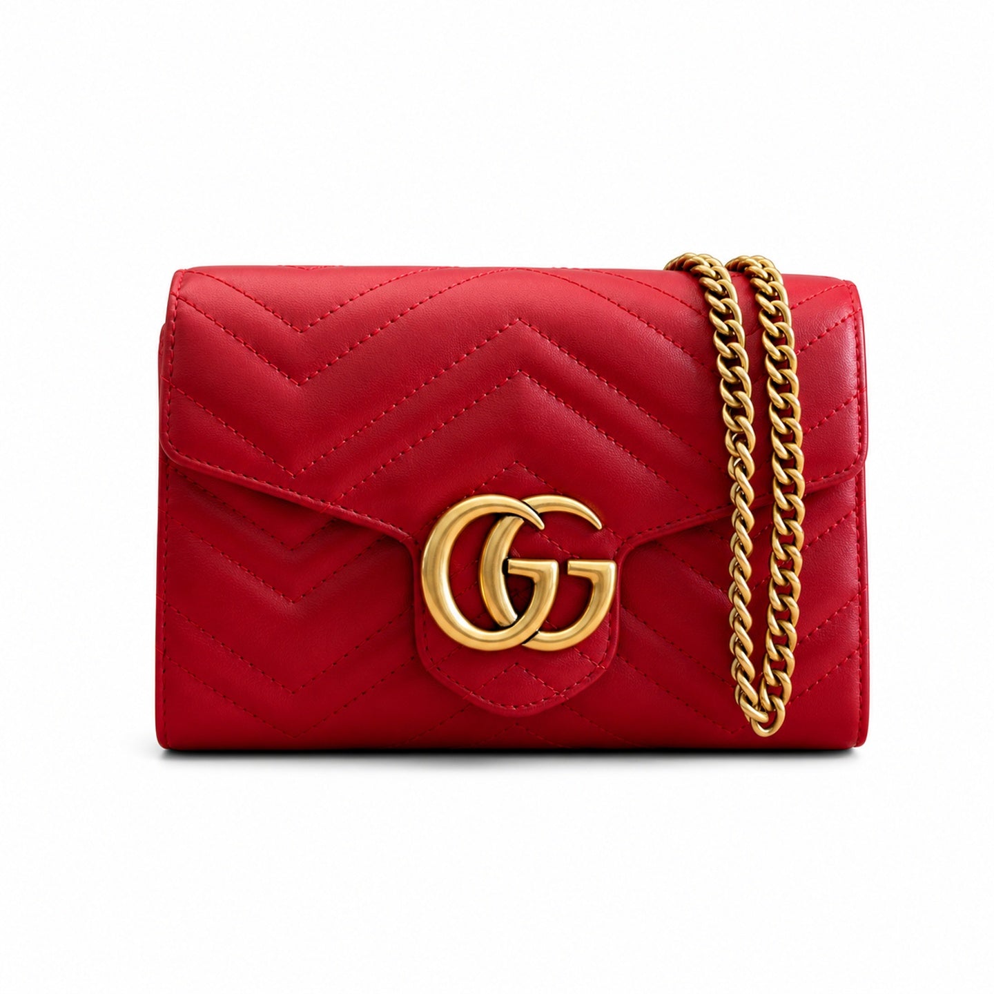 Gucci GG Marmont Mini Quilted Matelasse Leather Beige Red Handbag