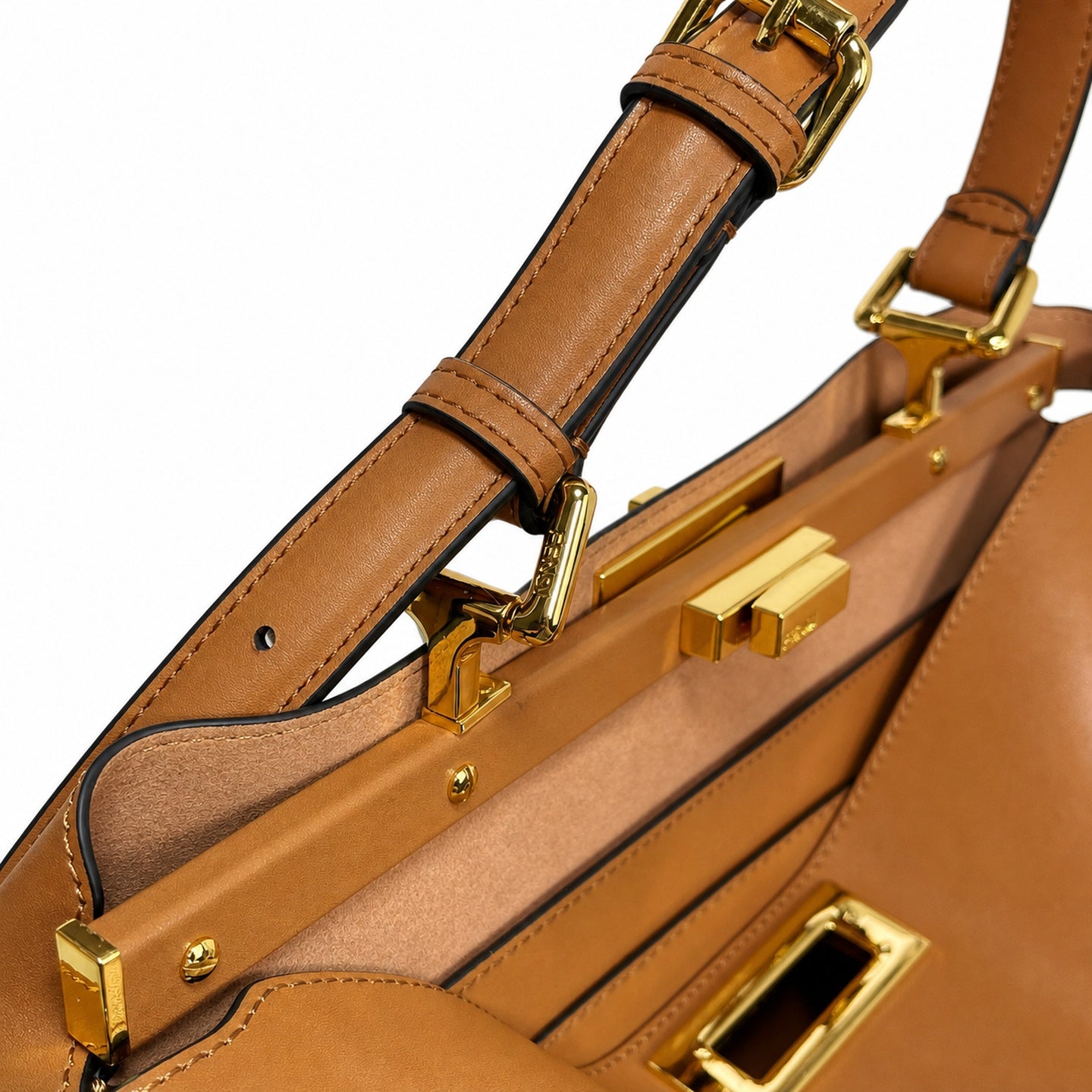Fendi Peekaboo Soft Large Velvet Leather Gold Handbag