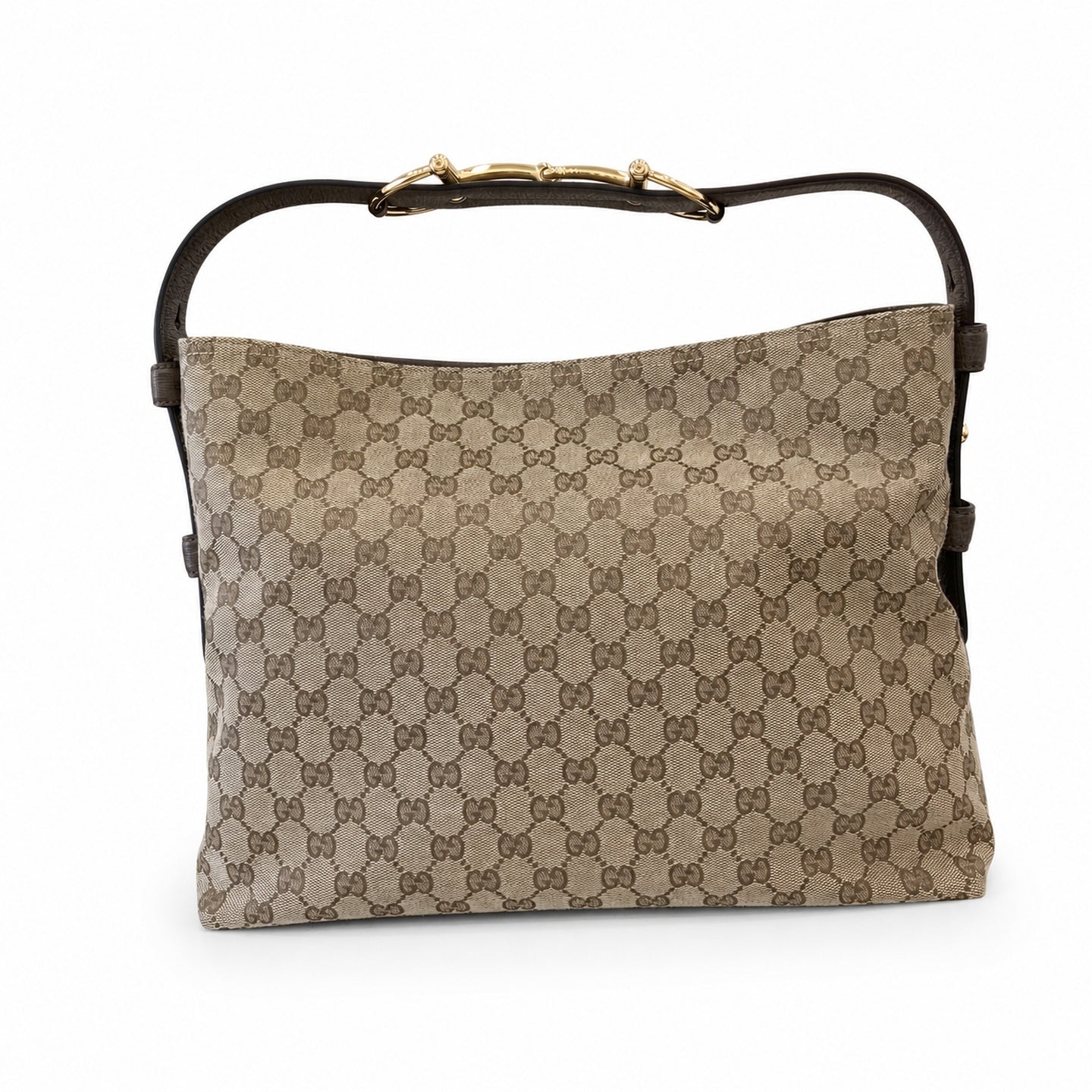 Gucci Horsebit Cotton Canvas Beige Brown Green Gold Handbag