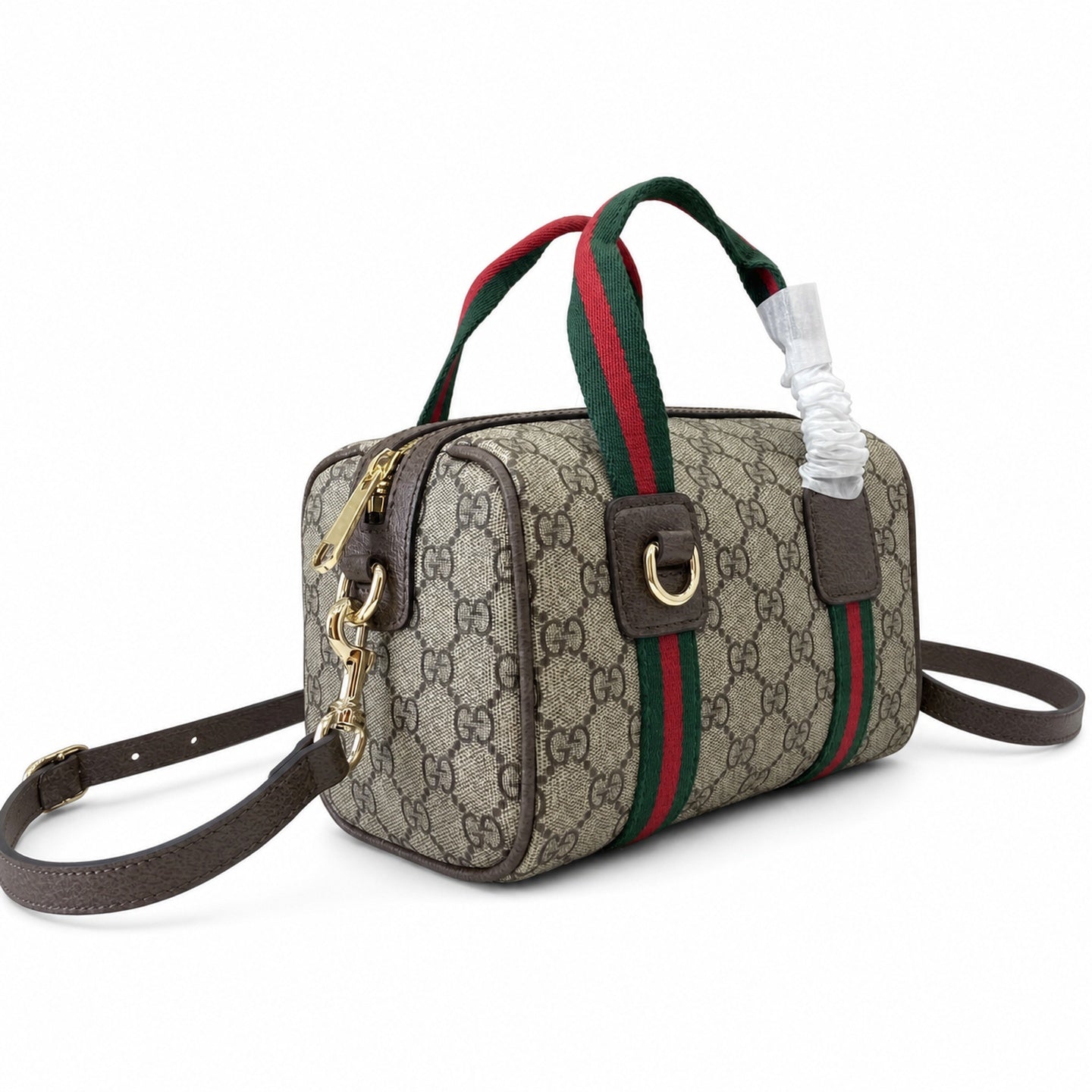 Gucci Mini Cotton Canvas Leather Beige Brown Green Gold Bag