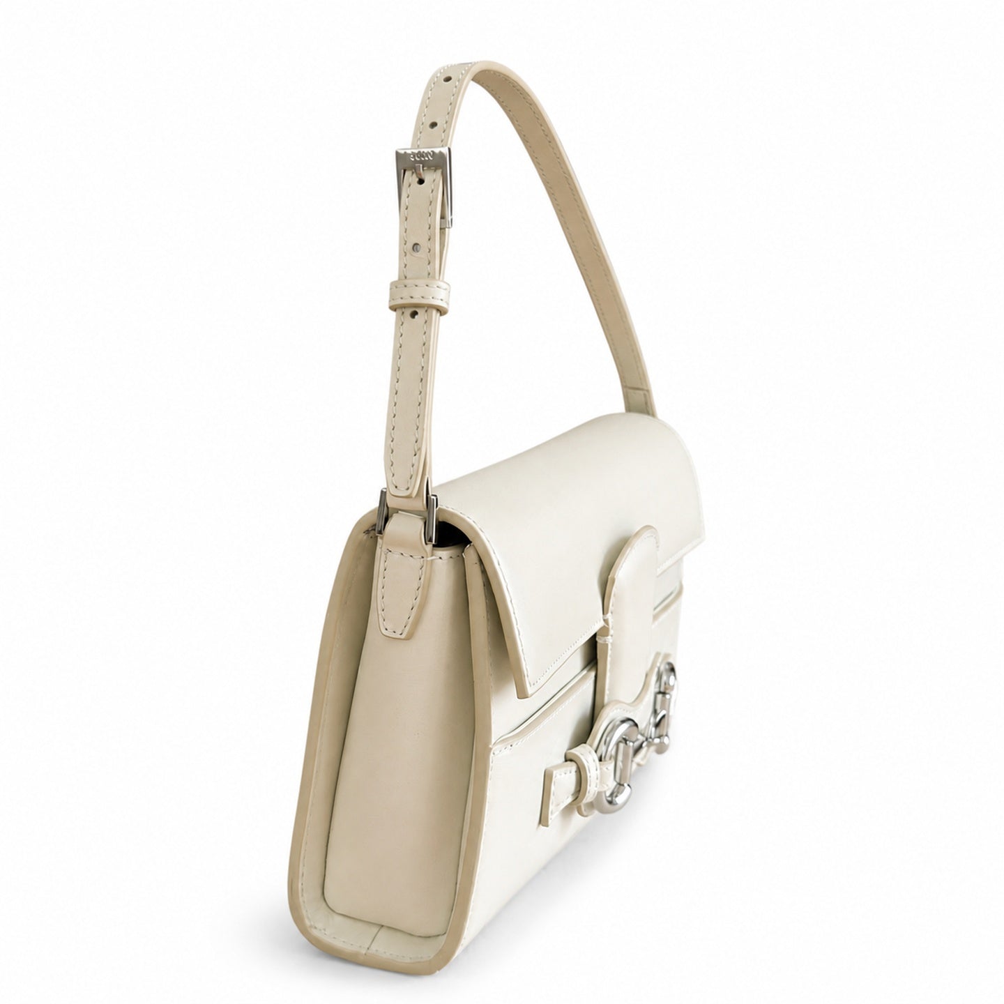 Gucci Horsebit Canvas Leather White Brown Gold Shoulder Bag