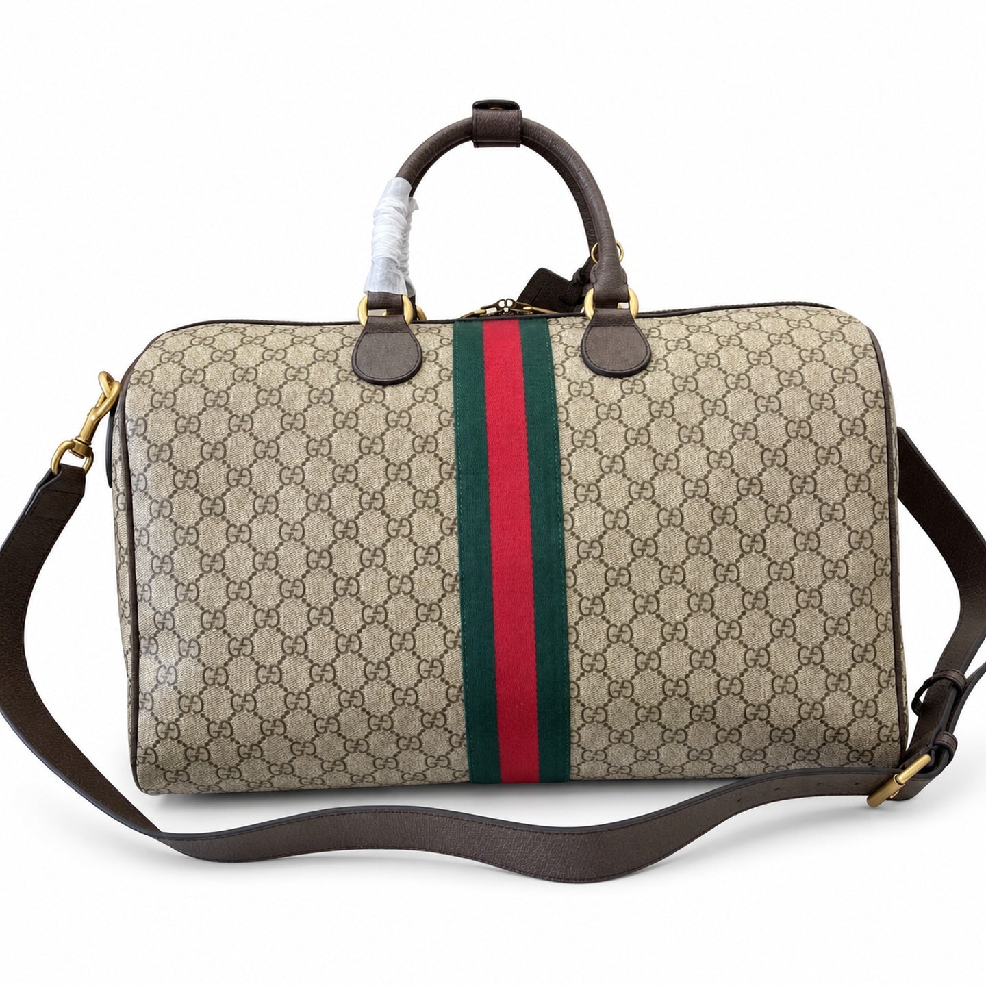 Gucci Cotton Leather Beige Brown Green Gold Bag