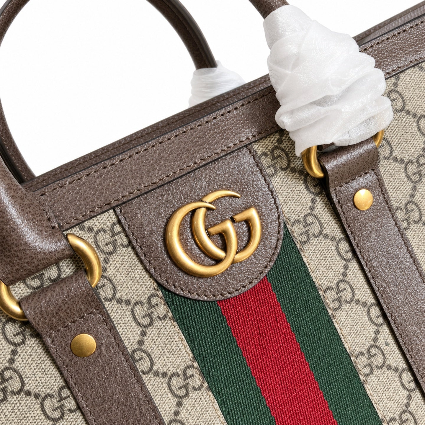 Gucci Ophidia Supreme Large Cotton Canvas Leather Beige Brown Red Green Gold Shopping Bag