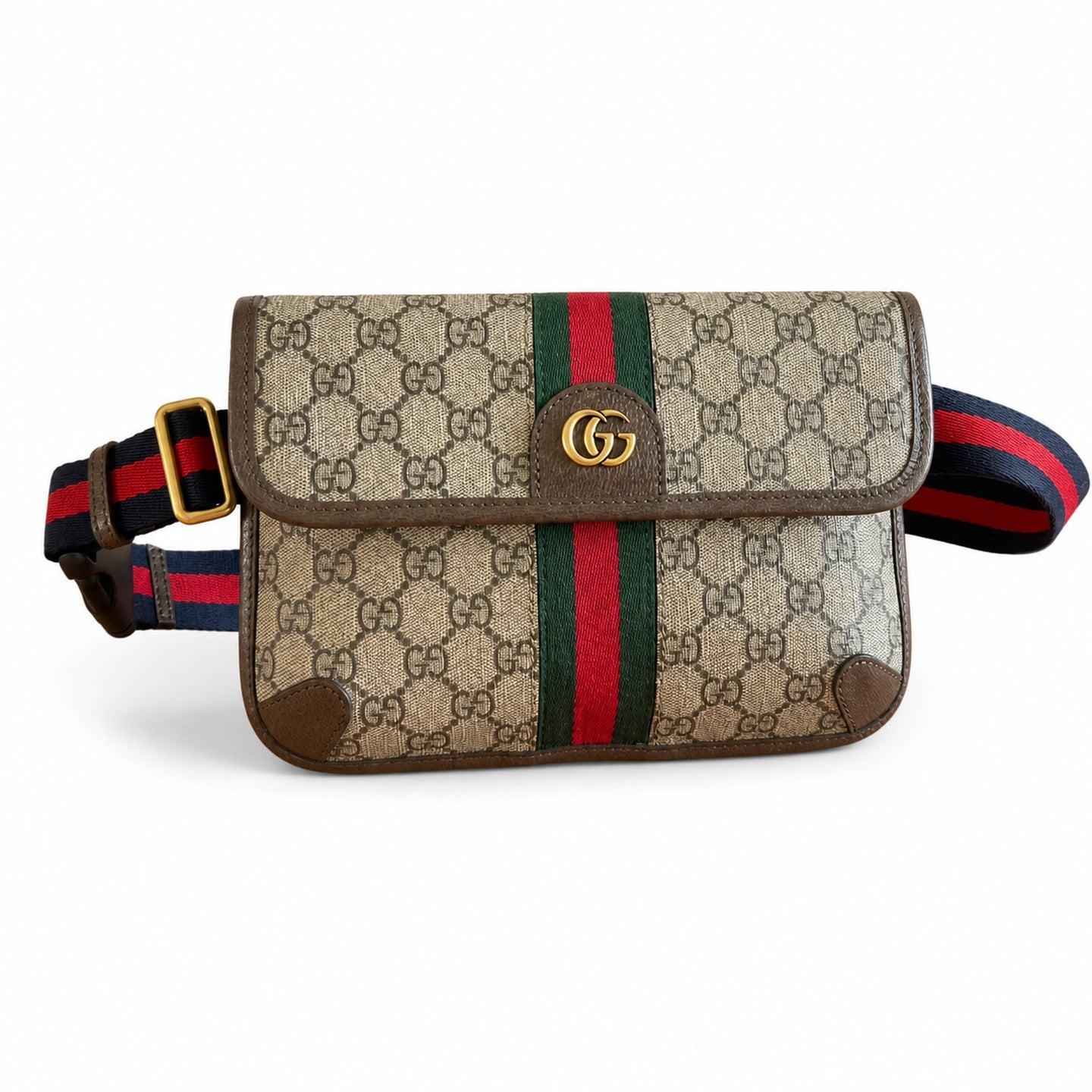 Gucci Ophidia Men's Supreme Small Cotton Canvas Leather Black Gray Brown Waist Bag