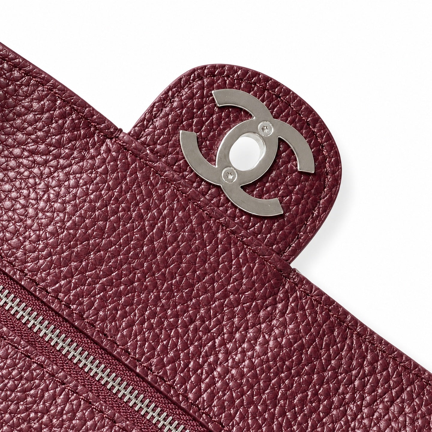 Chanel Small Leather Silver Burgundy Bag