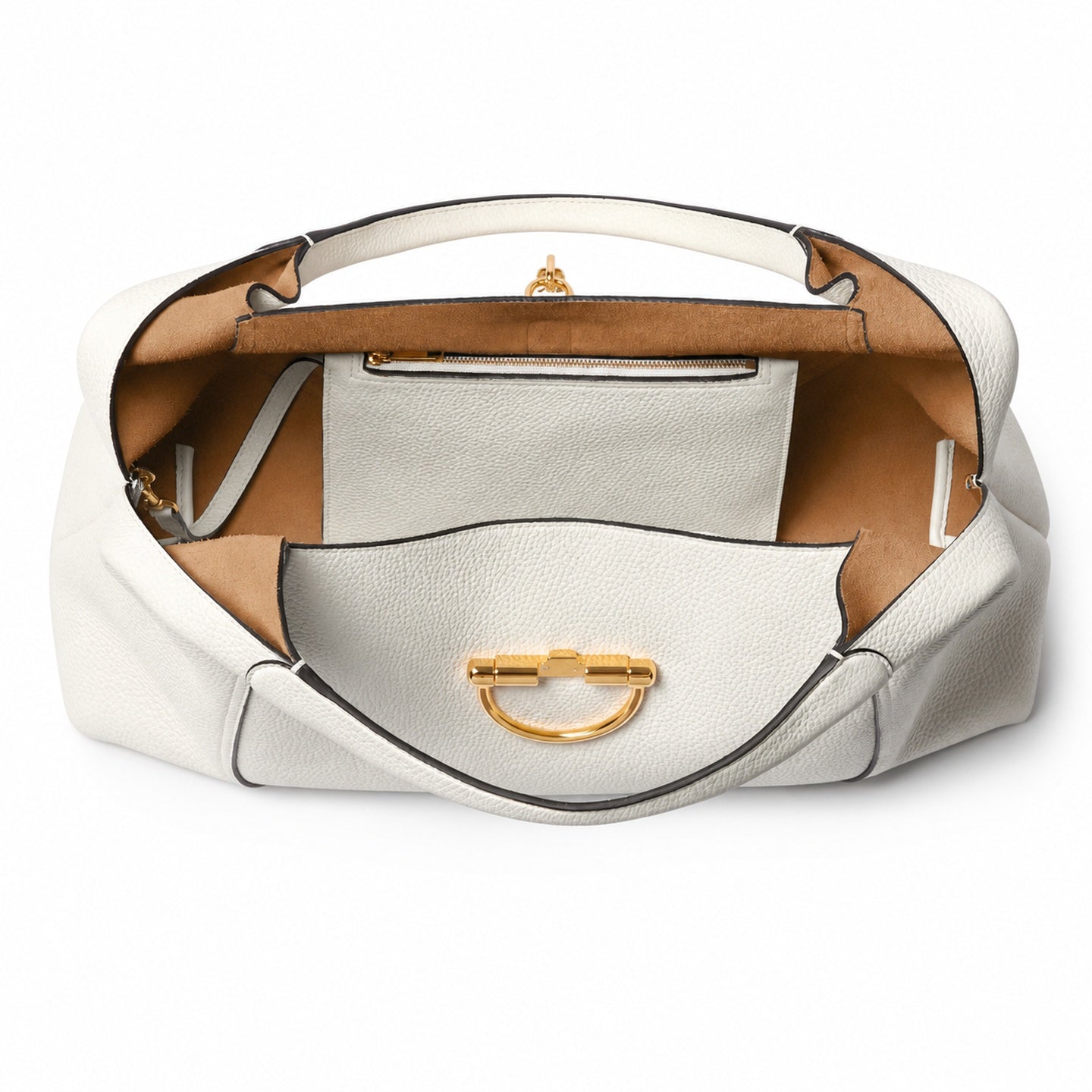 Gucci Horsebit Large Leather White Brown Gold Bag