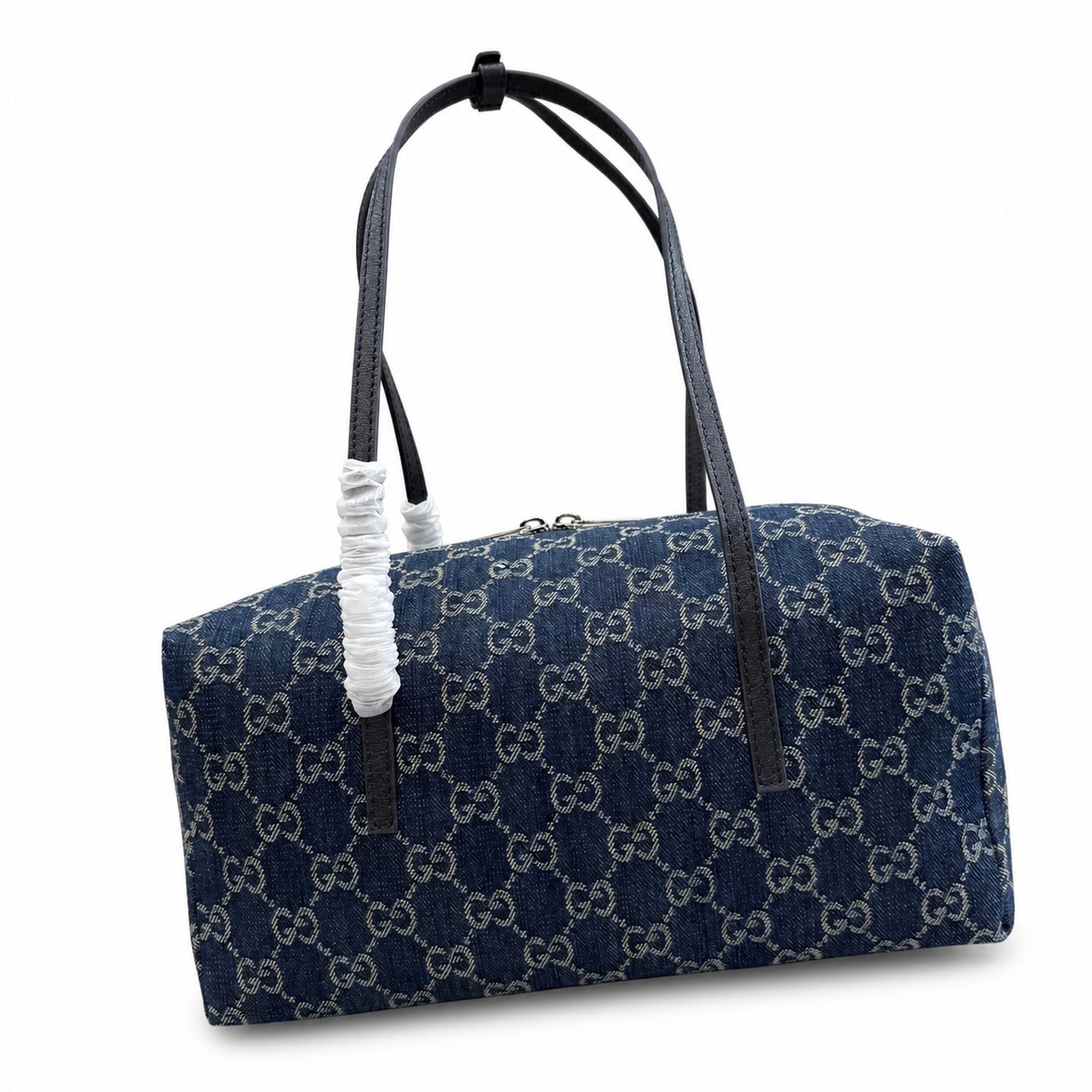 Gucci Denim Nylon Leather Blue Boston Bag